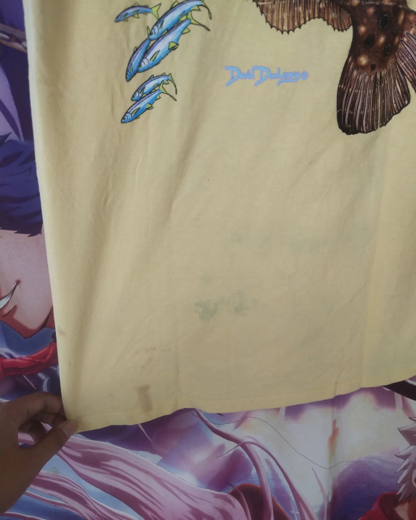 Vintage David DunLeavy Fish Art Big Print Yellow Stained Tees Size US L / EU 52-54 / 3 - 7 Thumbnail