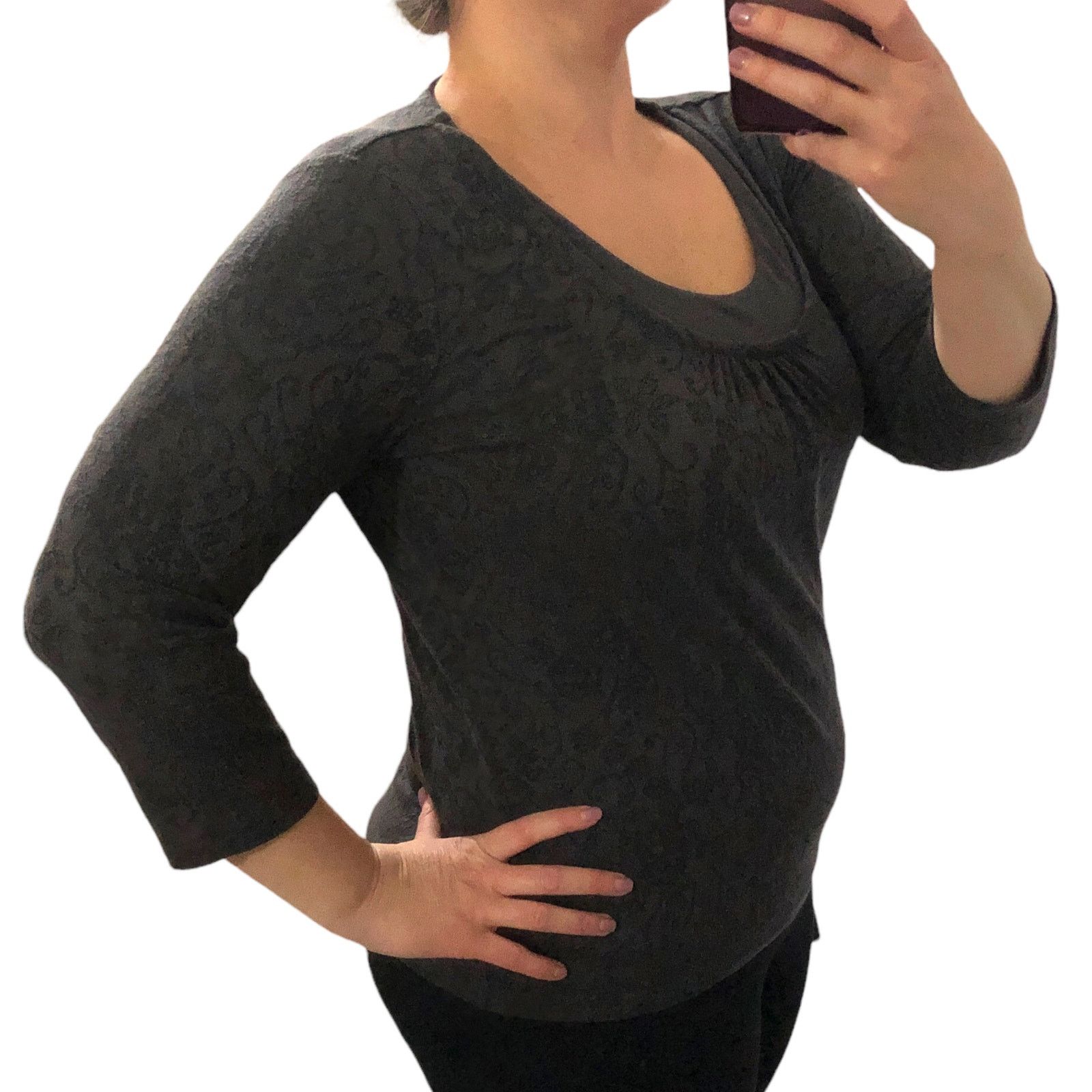 Coldwater Creek Floral Patterned Medium Weight 3/4 Sleeve Knit Top Size M / US 6-8 / IT 42-44 - 4 Thumbnail