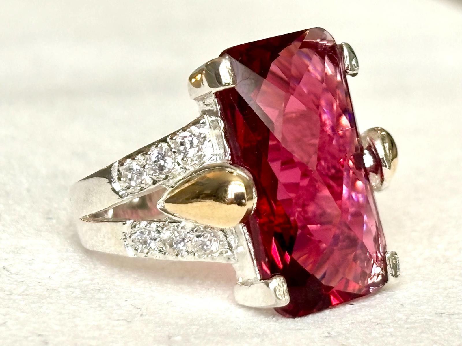 Other 925 Sterling Silver Ring w Red Ruby-Style Stone & 10K Gold Size ONE SIZE - 3 Thumbnail