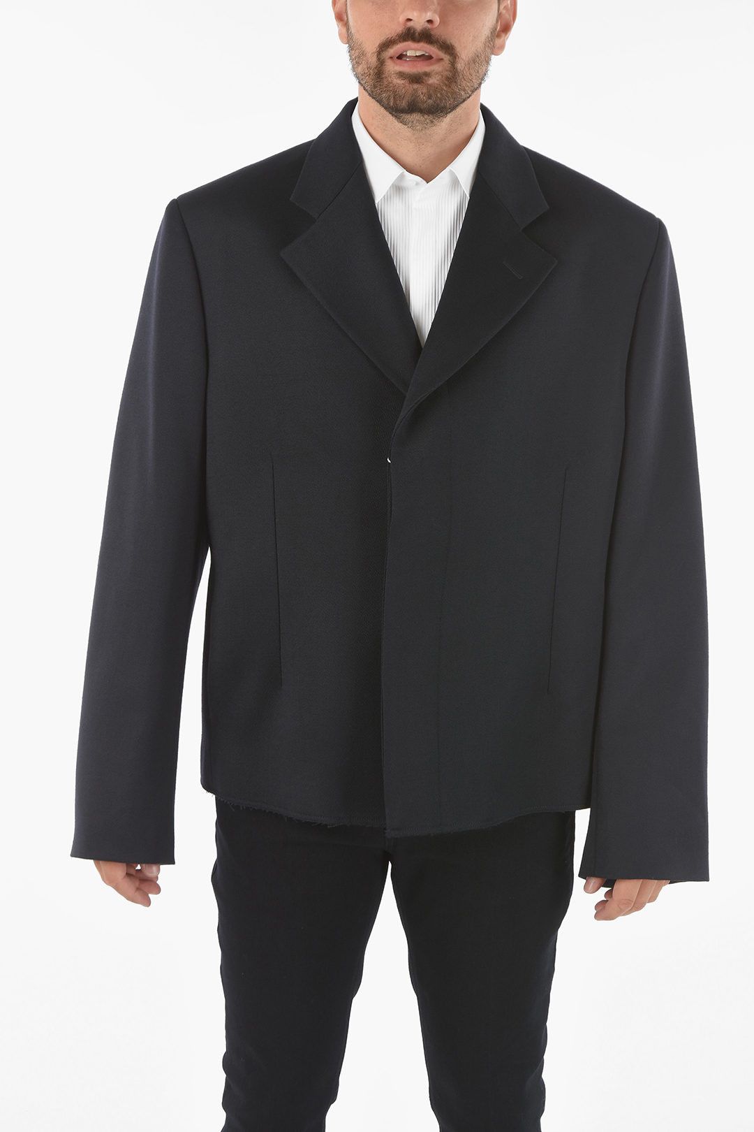 Maison Margiela o1y1124 Wool Blazer With Raw-Cut Edge in Blue Size US M / EU 48-50 / 2 - 1 Thumbnail