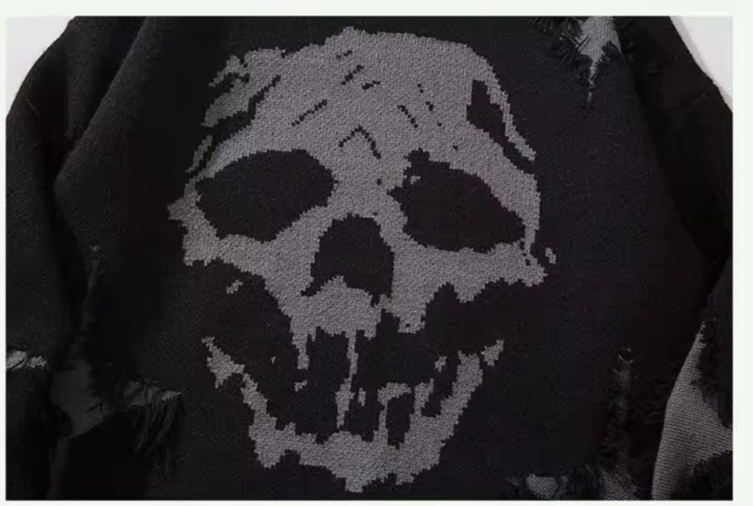 Other Streetwear Grunge Skull Ripped Sweater Jacquard Knitwear Size US M / EU 48-50 / 2 - 5 Thumbnail