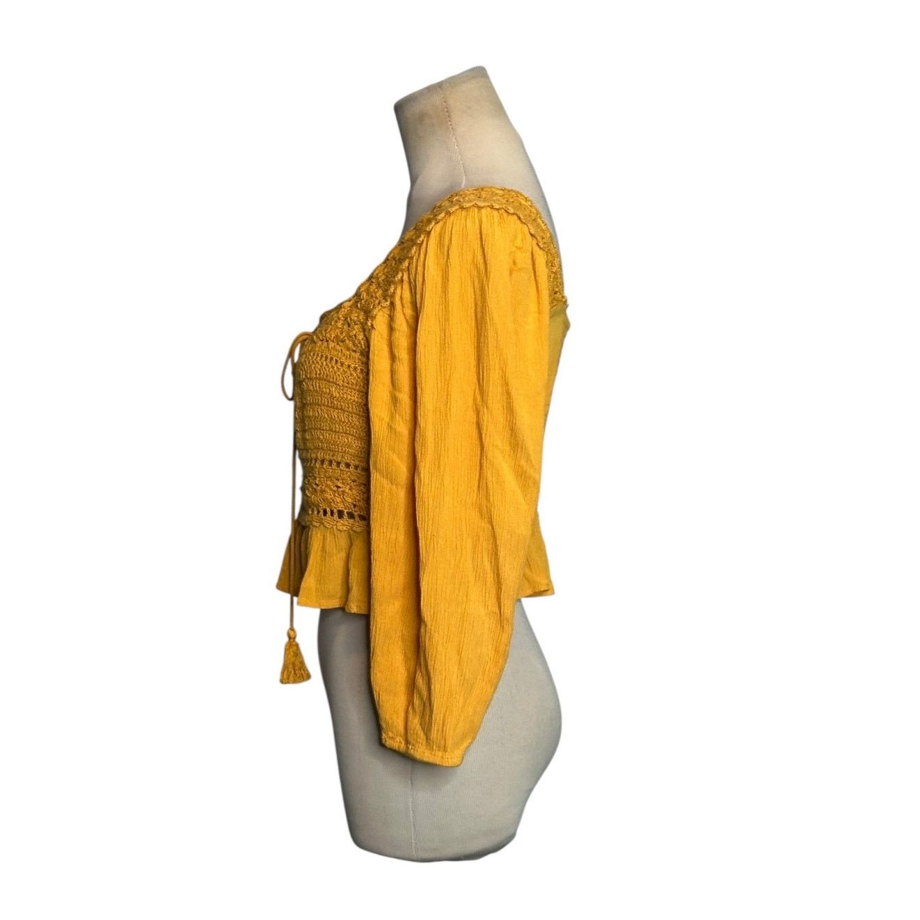 American Eagle Outfitters American Eagle mustard yellow crochet boho blouse size XS Size XS / US 0-2 / IT 36-38 - 6 Thumbnail