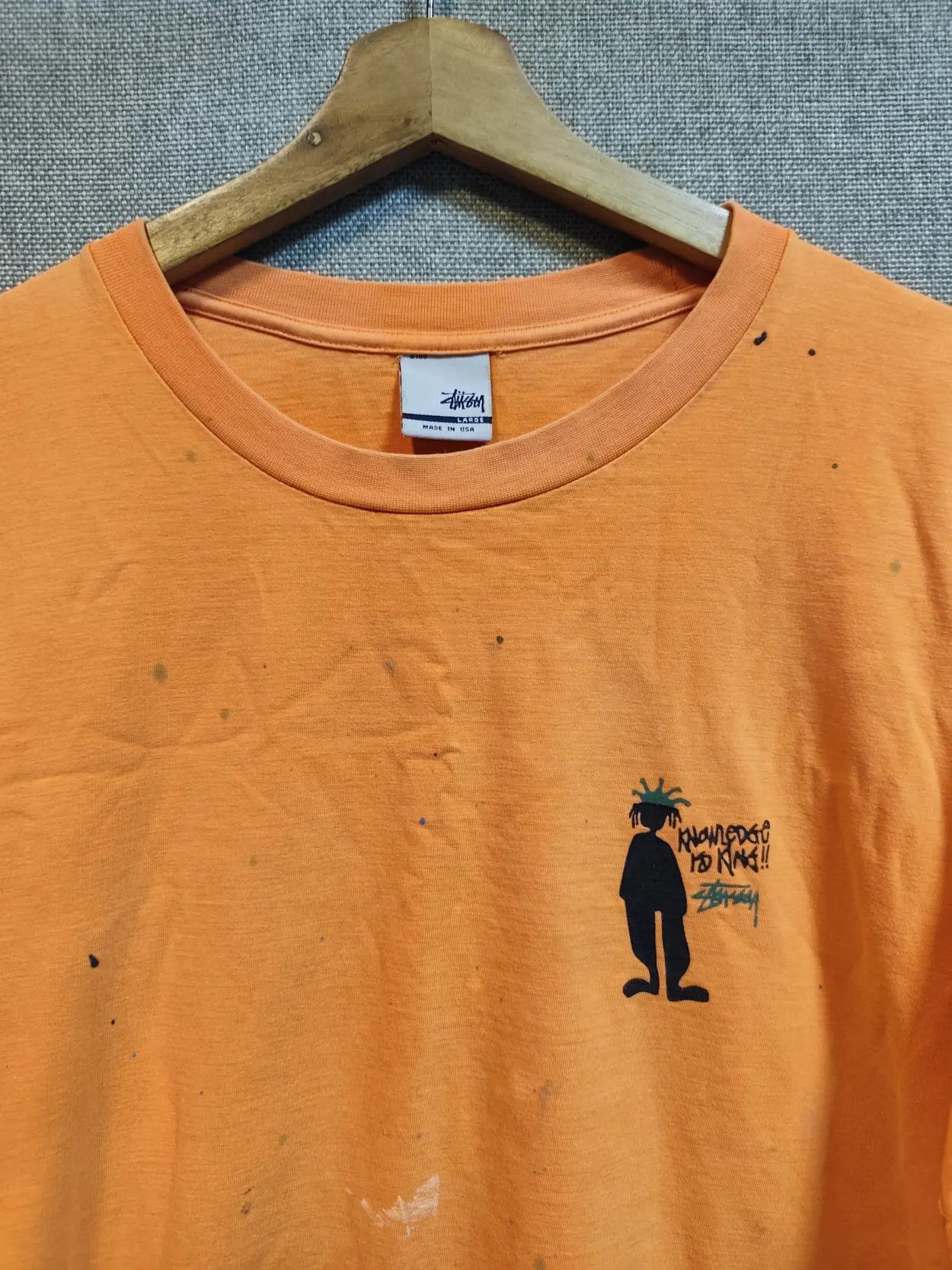 Stussy Vintage 90s Stussy "Knowledge is King" Paint Splatter Tee Size US L / EU 52-54 / 3 - 3 Thumbnail