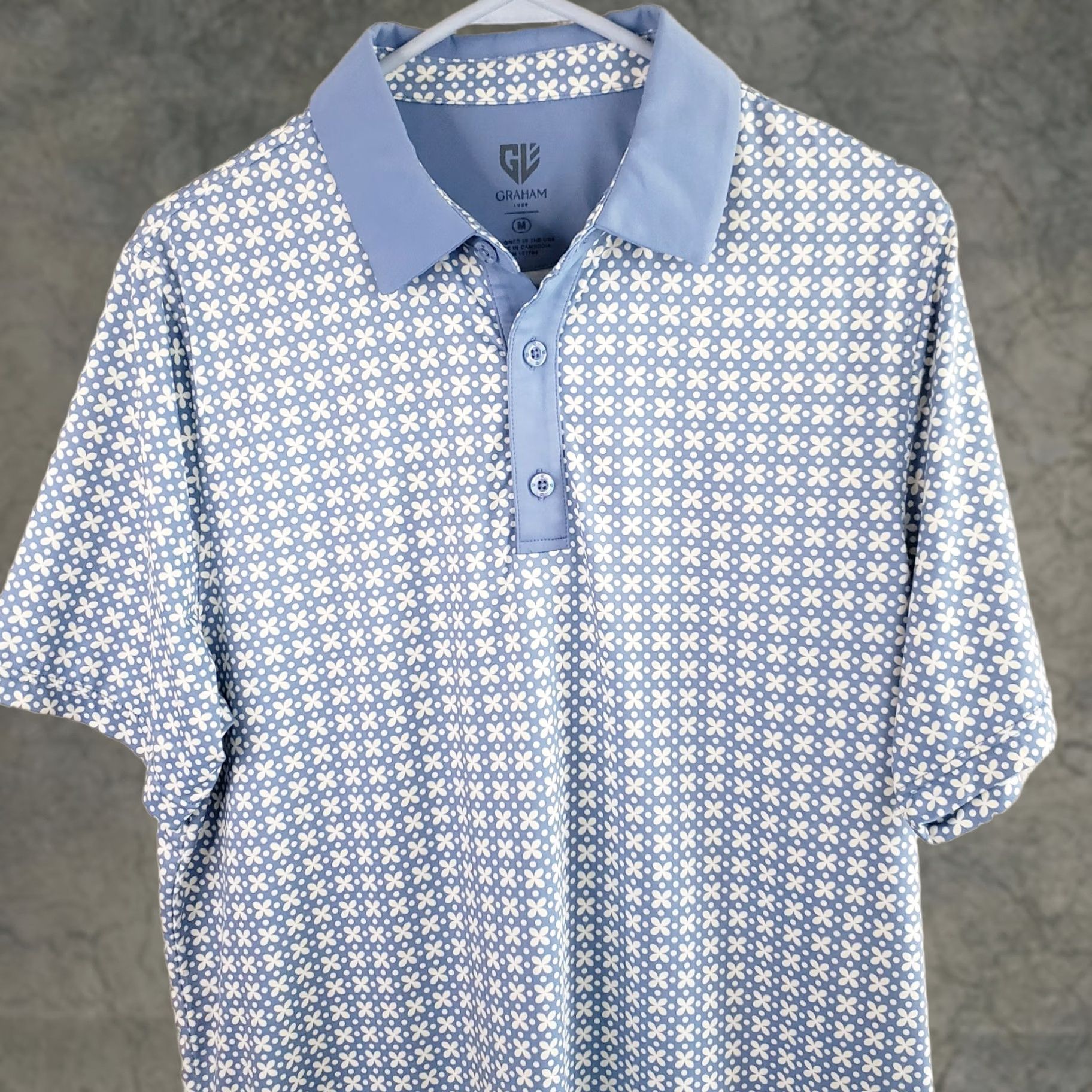 Vintage Graham Luxe Polo Shirt Men's M Blue Floral Geometric Stretch Golf Size US M / EU 48-50 / 2 - 1 Thumbnail