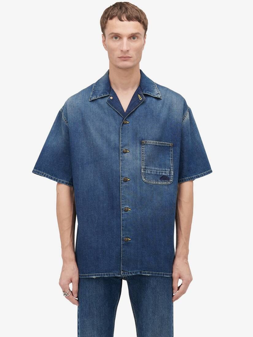 Alexander McQueen o1w1db10725 Hawaiian Denim Shirt in Washed Blue Size US L / EU 52-54 / 3 - 3 Thumbnail