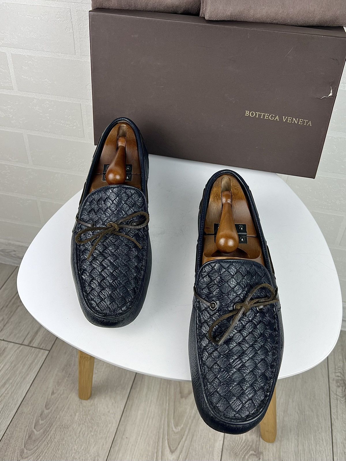 Bottega Veneta BOTTEGA VENETA Loafers Leather Shoes Woven Pleated Navy Mens Size US 10 / EU 43 - 4 Thumbnail