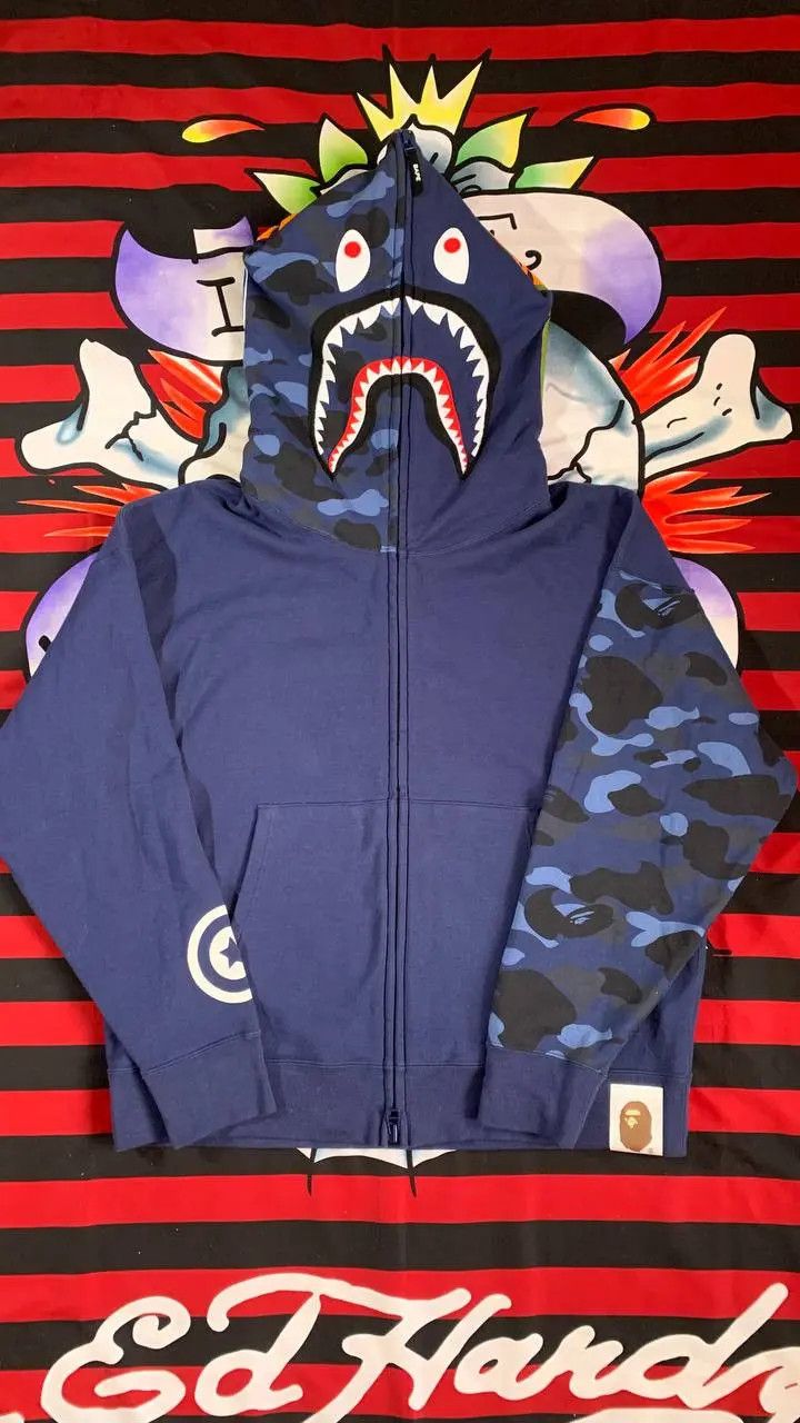 Bape BAPE Giant 1ST camo shark loose fit full zip hoodie in Blue Size US XL / EU 56 / 4 - 15 Thumbnail