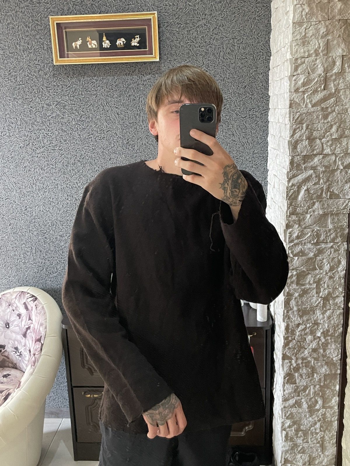 Our Legacy Our Legacy DISTRESSED Wool Brown Sweater Knit Avant-Garde Size US M / EU 48-50 / 2 - 2 Thumbnail