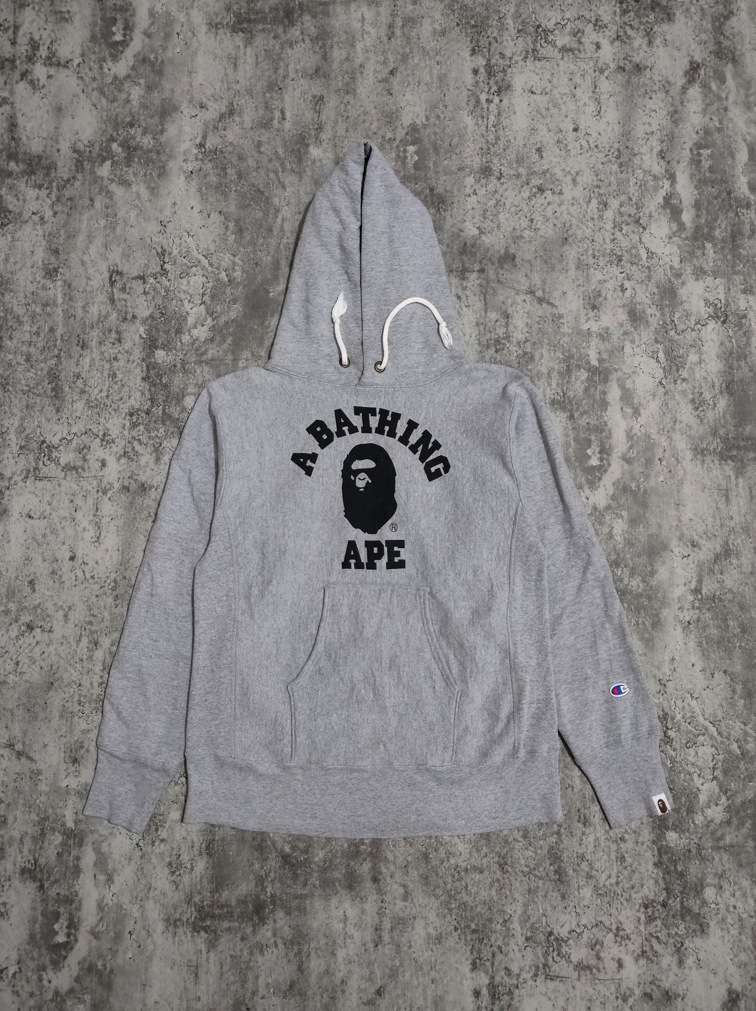 image of Bape x Champion College Pullover Hoodie in Grey, Men's (Size Medium)