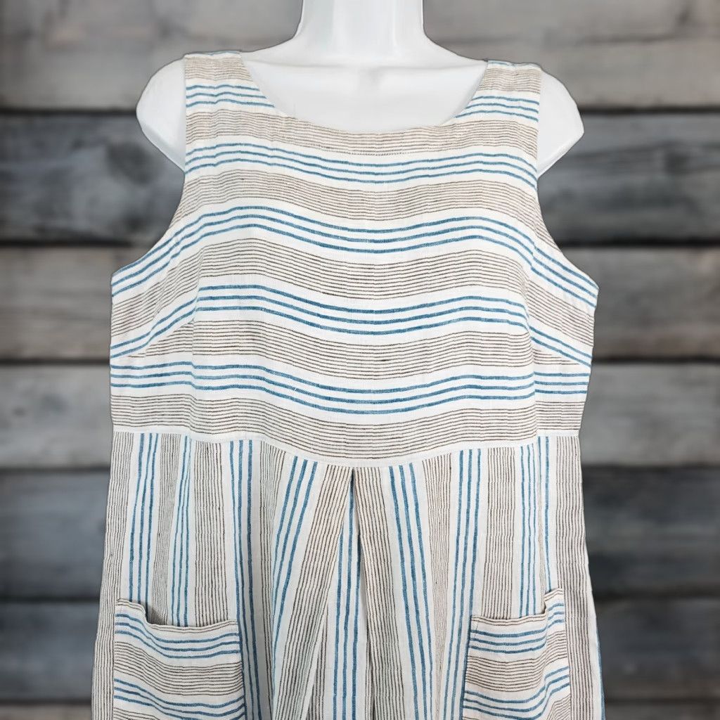 J. Jill J Jill Love Linen Womens Dress Striped Sleeveless Pullover Knee Length A-Line Petite Blue Brown Pockets Size PM Size M / US 6-8 / IT 42-44 - 1 Thumbnail