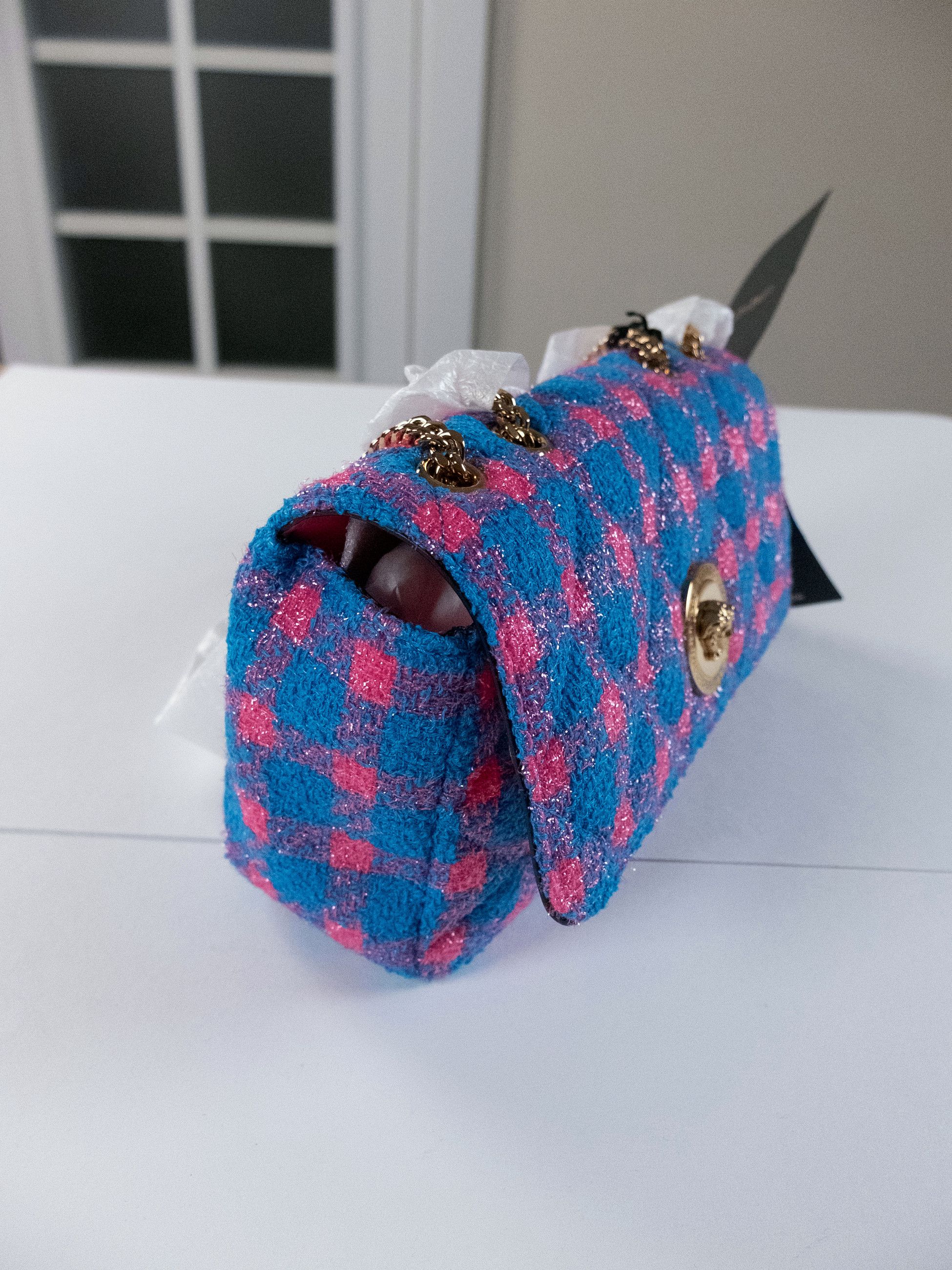 Versace VERSACE La Medusa pink blue tweed chain strap shoulder bag Size ONE SIZE - 8 Thumbnail