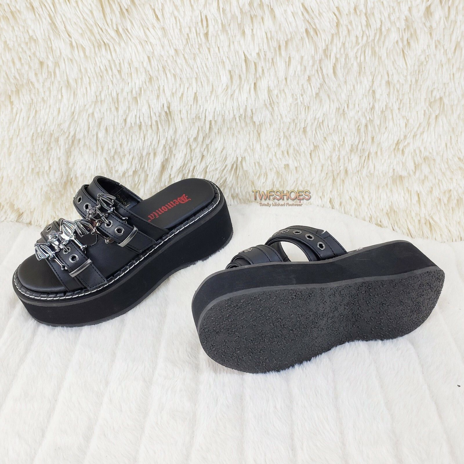 Other DEMONIA Emily 100 Black 2" Platform Bat Buckle Slip On Sanda Size US 7 / IT 37 - 2 Thumbnail