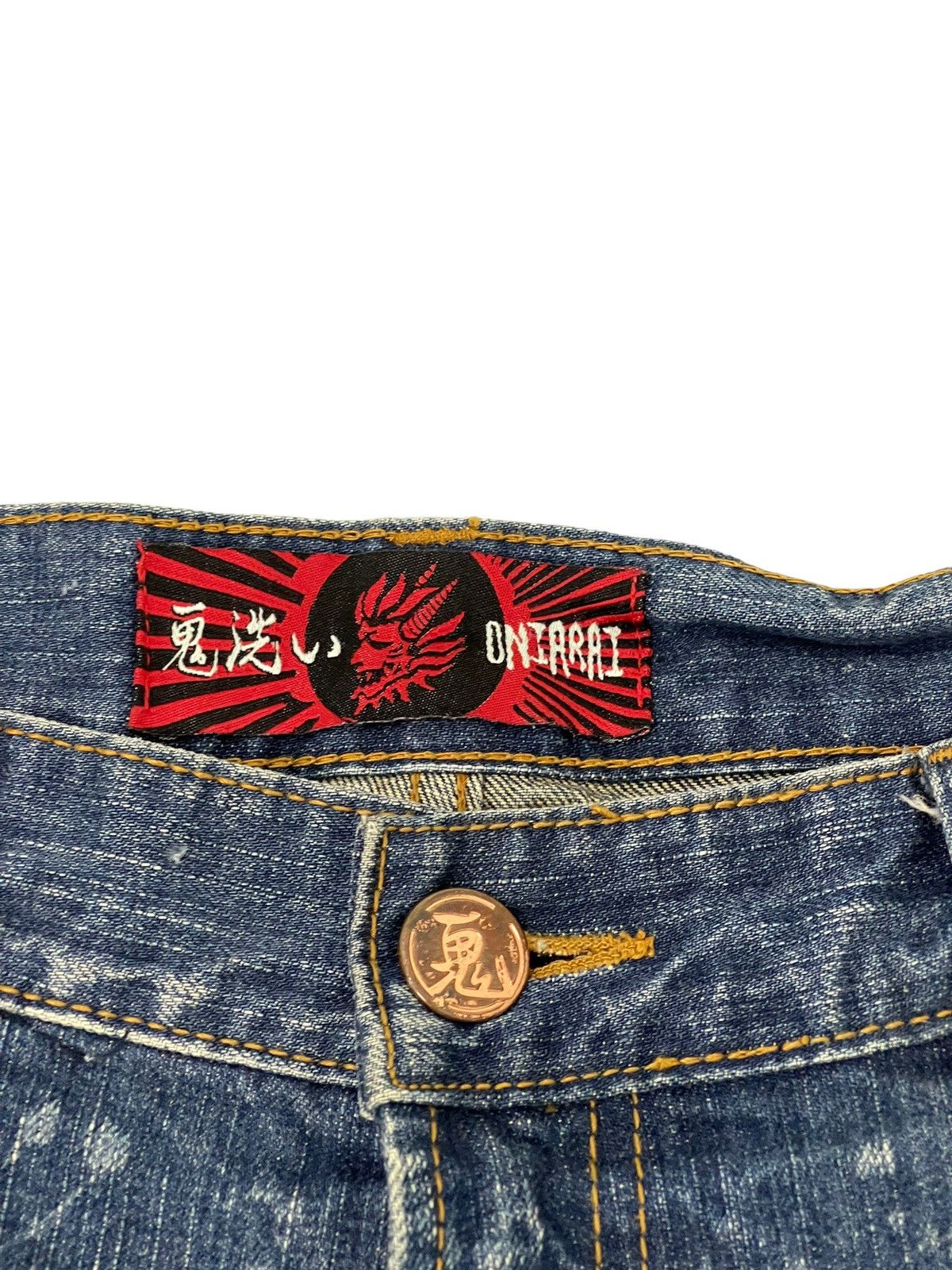 Japanese Brand Distress Thrash Acid Wash Oniarai Denim Regular Fit 7🟦4 Size US 35 - 10 Thumbnail