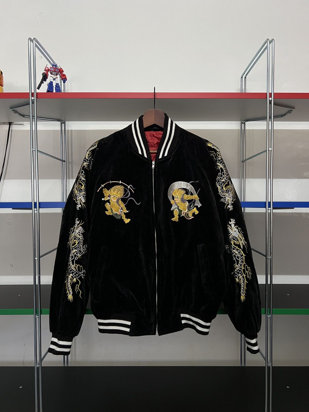 Japanese Brand Velvet Sukajan Souvenir Jacket 80s Fujin Raijin Embroidery Size US M / EU 48-50 / 2 - 1 Thumbnail