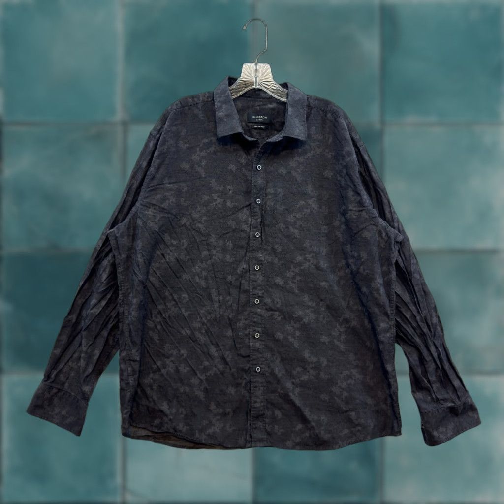 BUGATCHI Bugatchi Button Shirt 2XL Grey Geometric Cotton Shirt Mens XXL Button-Up Long Sleeve Collared 100% Cotton Size US XXL / EU 58 / 5 - 1 Thumbnail