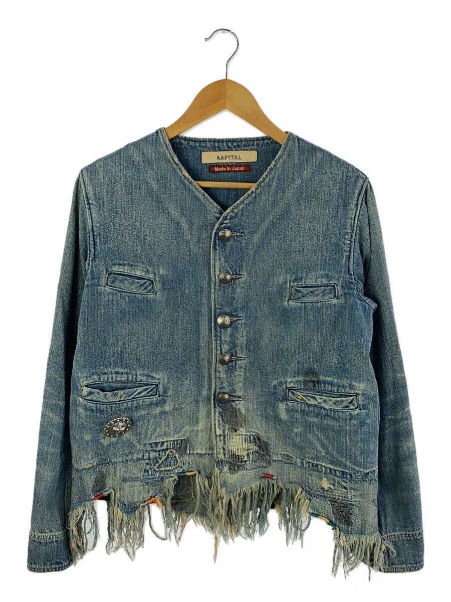 image of Kapital Distressed Frayed Denim Jacket in Indigo, Men's (Size Small)