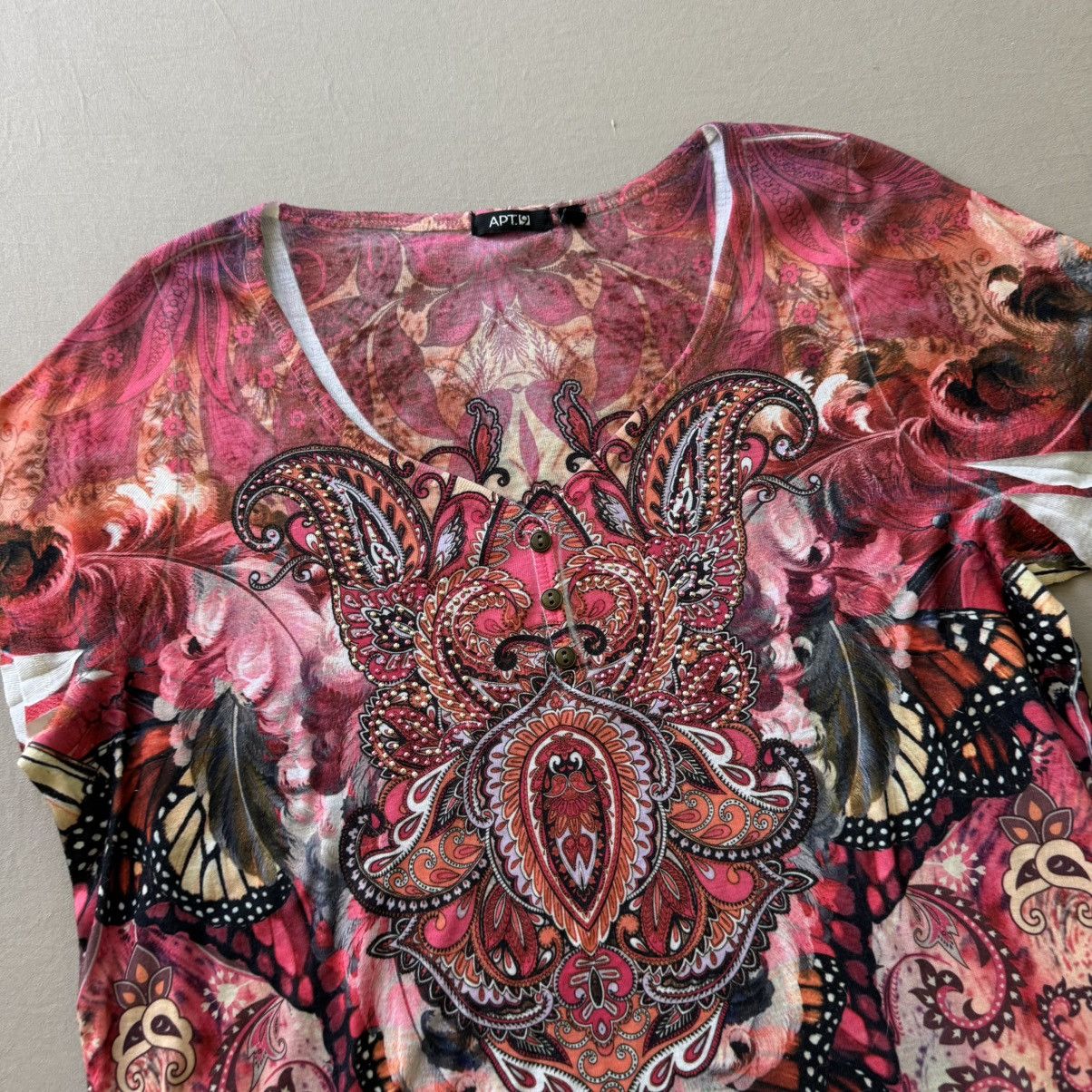 Apt. 9 Y2K Early 2000s Apt 9 Multi Pattern Bejeweled Henley Top Size XL / US 12-14 / IT 48-50 - 4 Thumbnail
