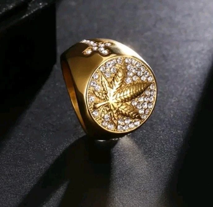 Other Men Fashion Pot Leaf Ring Punk Stainless Steel Ring Size 10 Size ONE SIZE - 4 Thumbnail