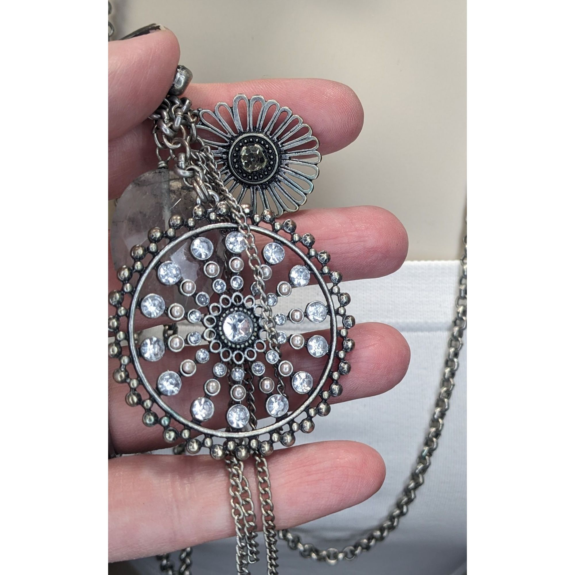 Express Express Y2K Glam Medallion Long Silver-Tone Layered Pendant Size ONE SIZE - 5 Thumbnail