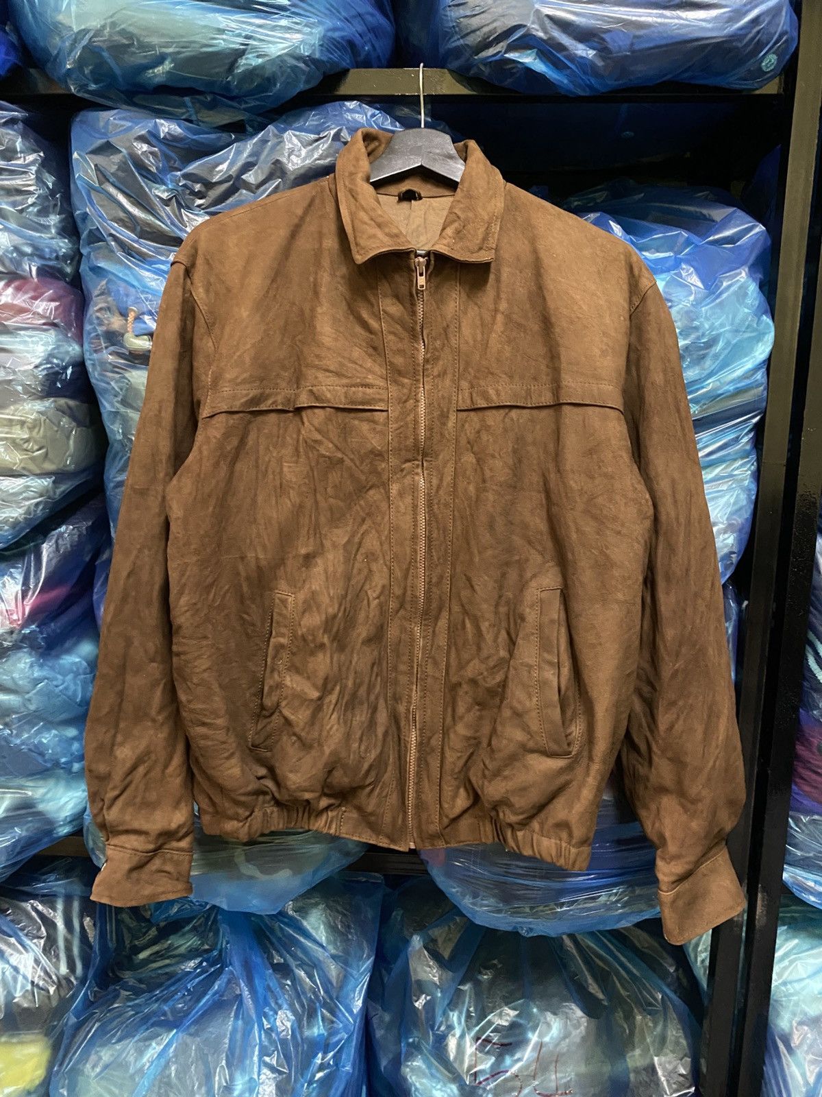 Vintage Brown Suede Bomber Jacket - Classic 90s Minimalist
