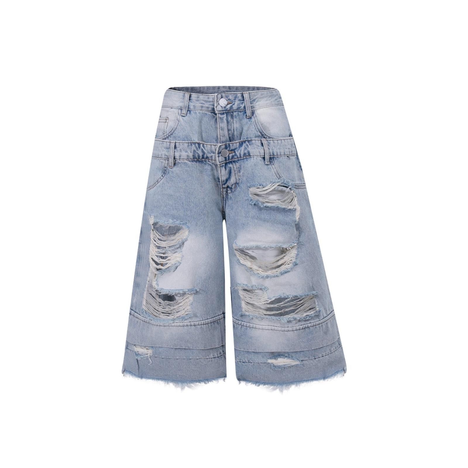 Jean Washed Double Waisted Heavy Ripped Denim Jorts - Shorts Size US 30 / EU 46 - 1 Thumbnail