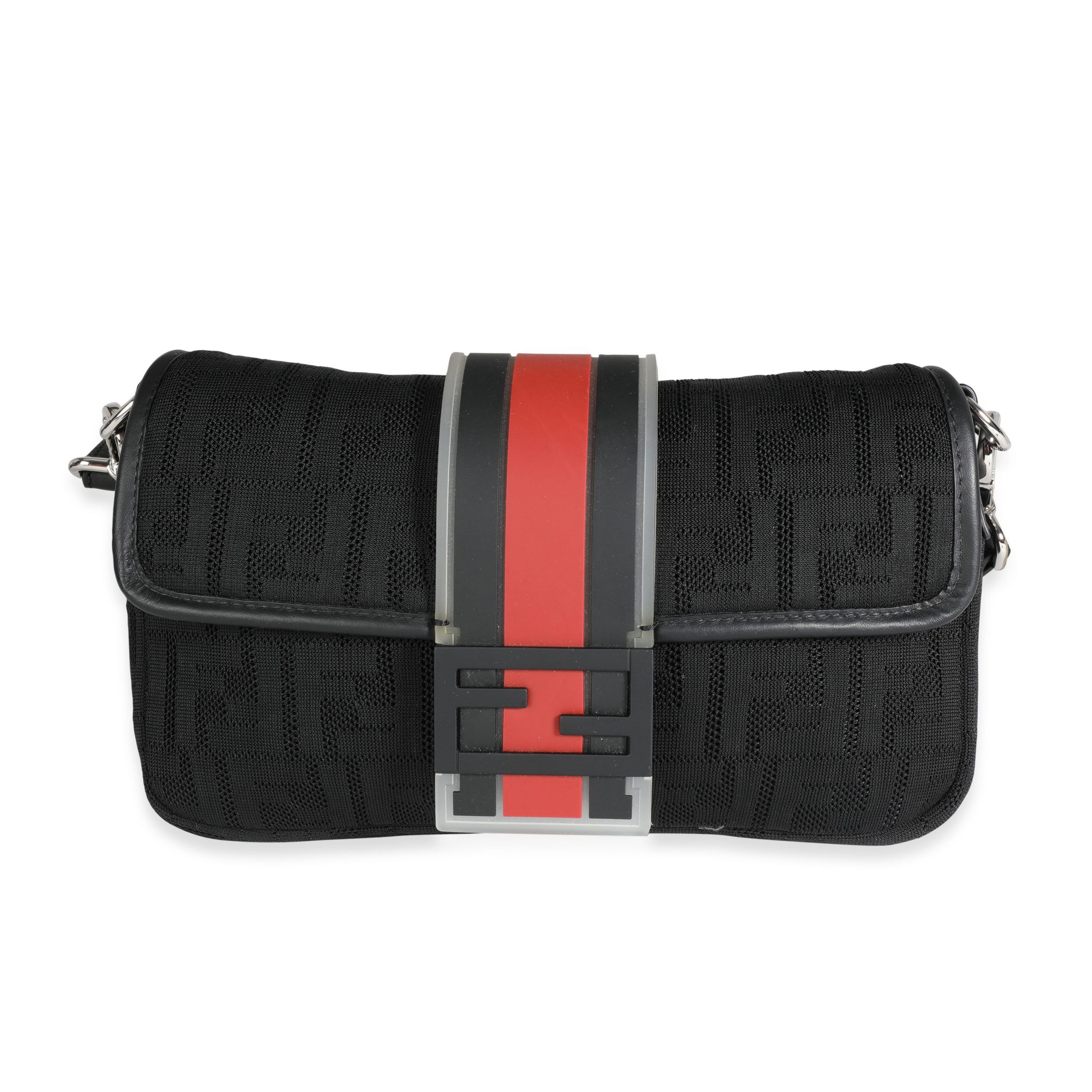 image of Fendi Black Neoprene & Leather Baguette Messenger Bag, Women's