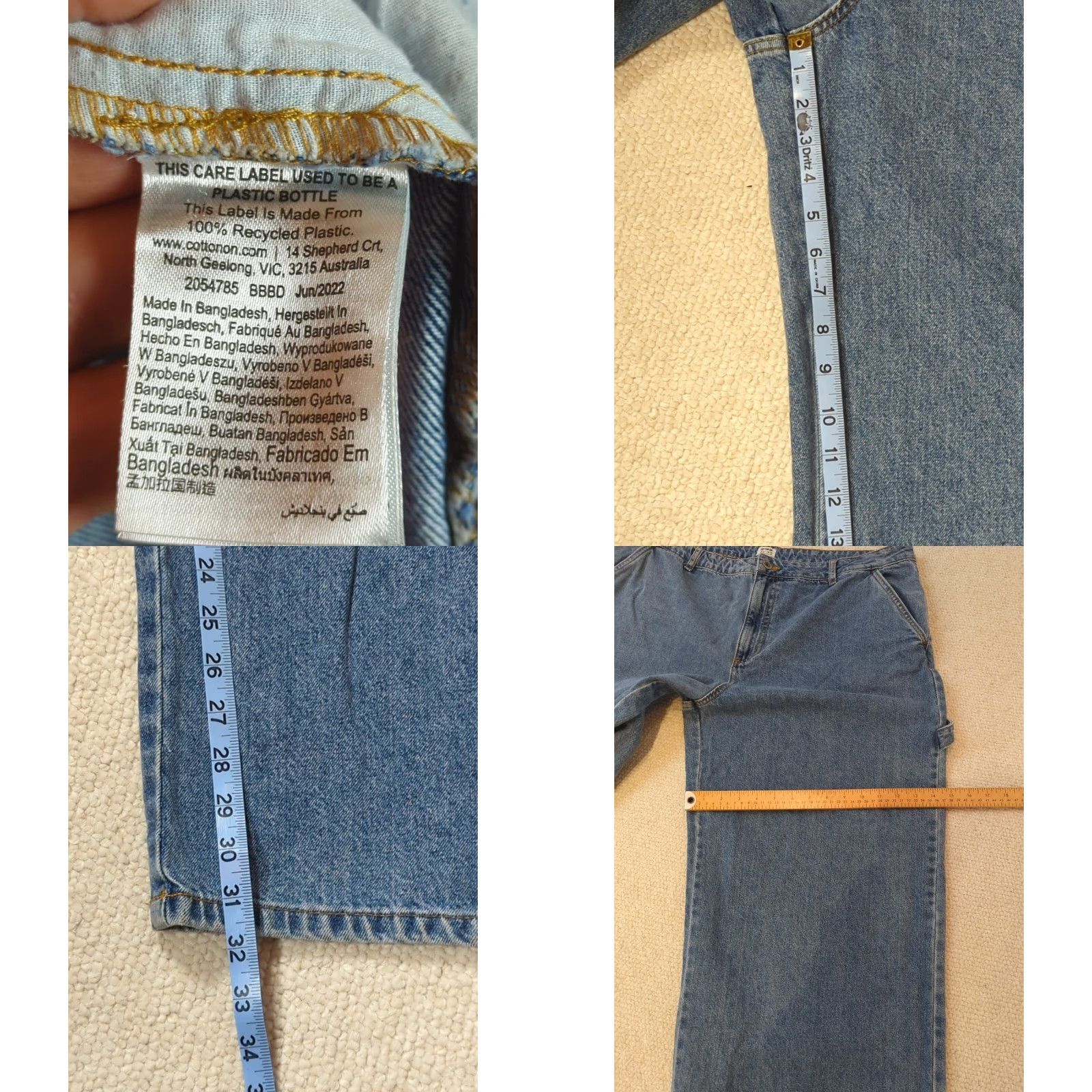 Cotton On Cotton On Denim Jeans Baggy wide leg Carpenter Womens 14 Grunge Skater Retro Relaxed Blue Denim Wide-Leg 14 Womens Size 36" / US 14 / IT 50 - 10 Thumbnail