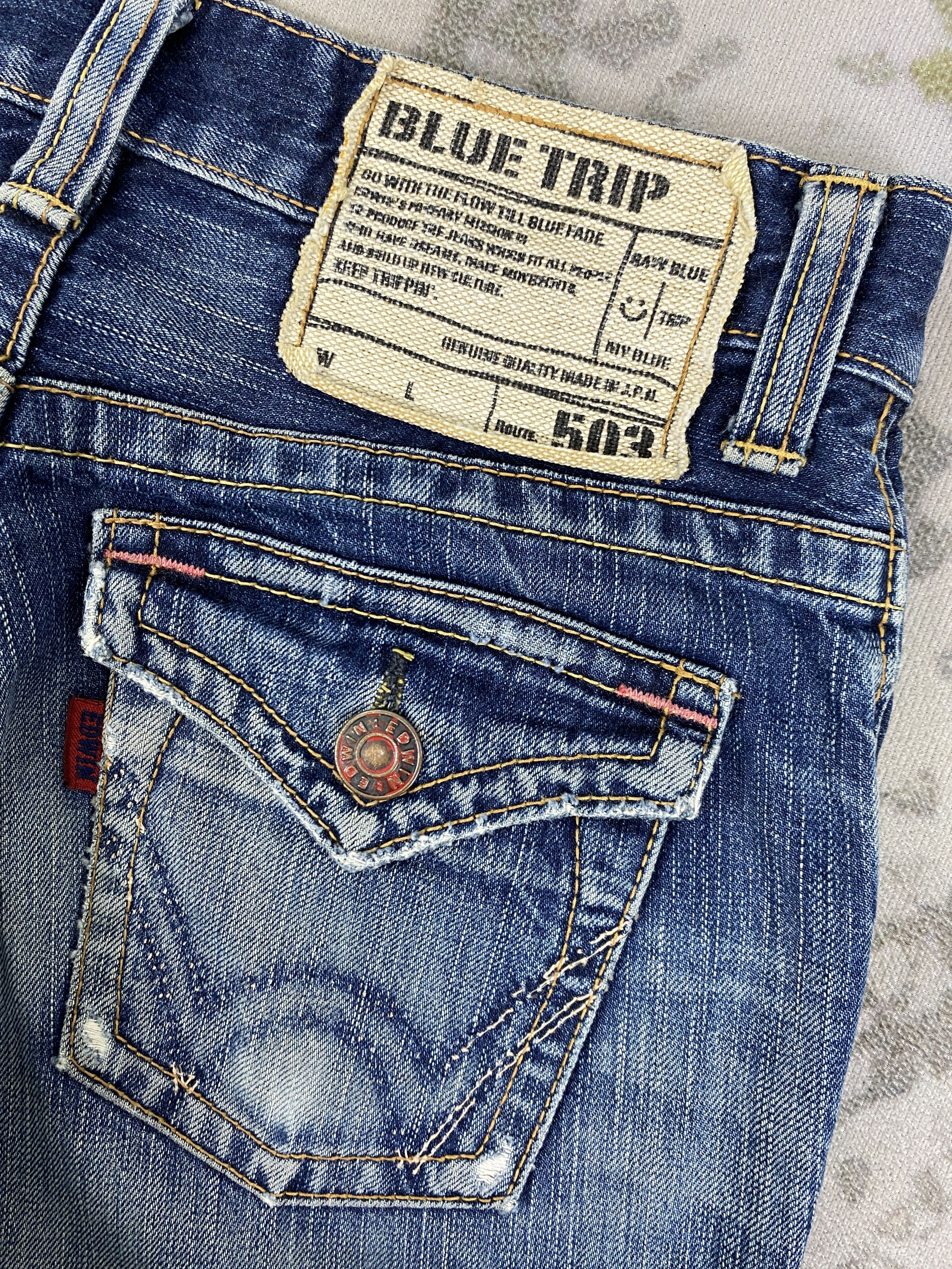 Japanese Brand Distressed Blue Vintage Edwin Jeans 29x32 Denim- JN3539 Size 29" - 11 Thumbnail