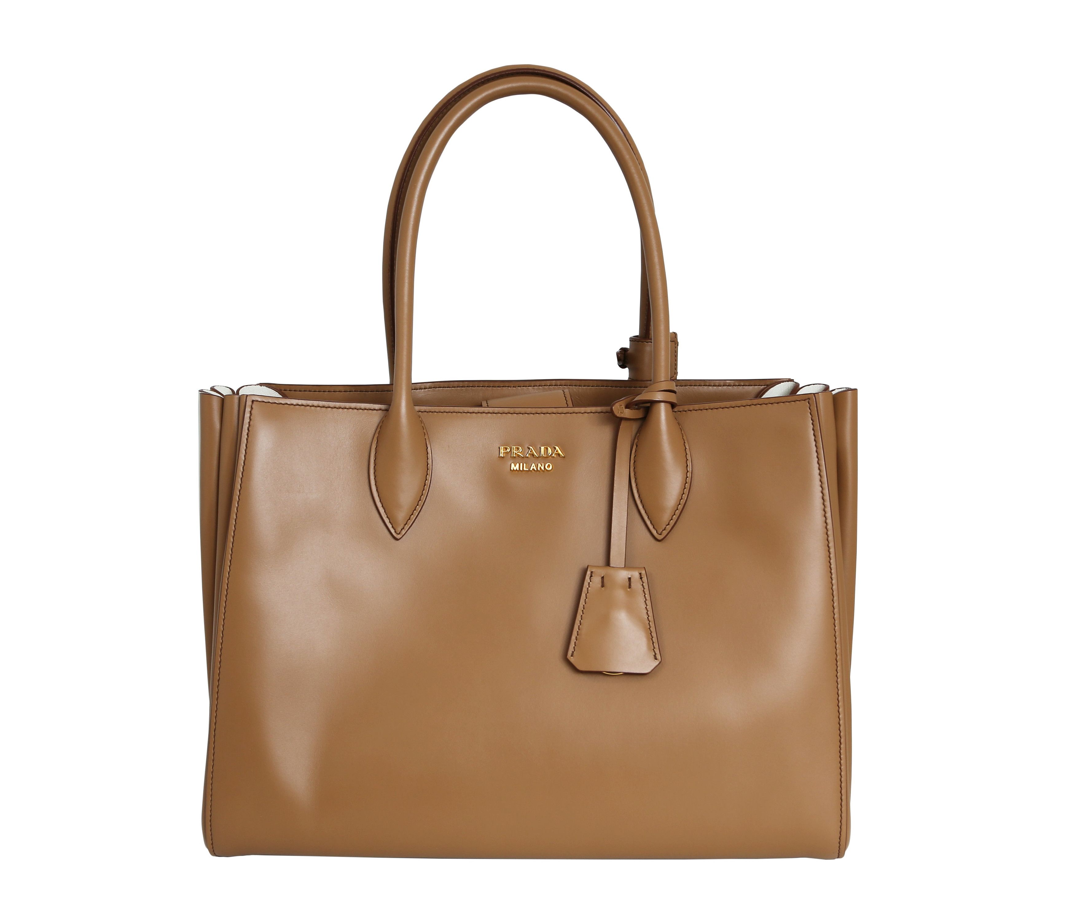 image of Prada City Calf Caramel Handbag in Tan, Women's
