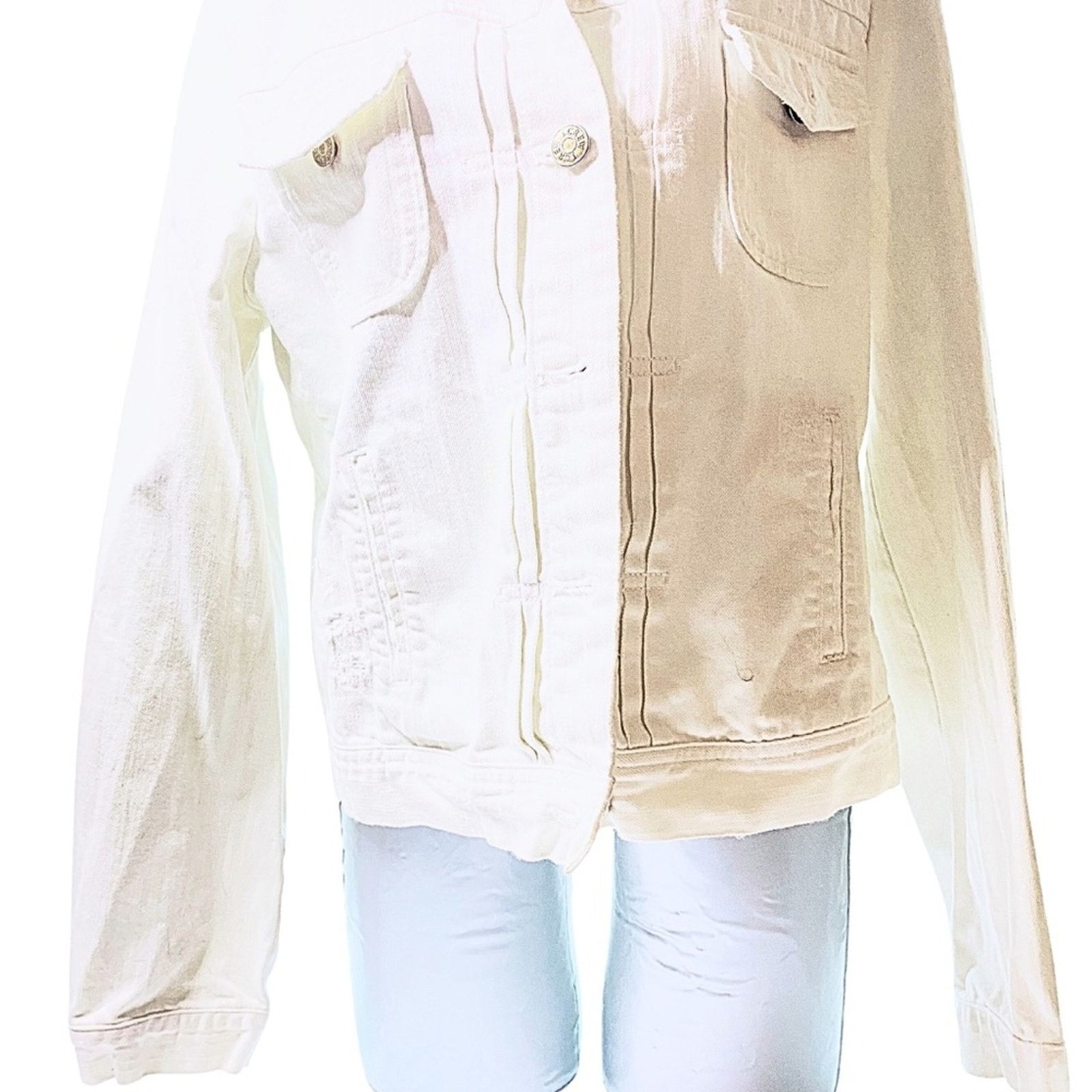 J.Crew J. CREW Vintage White Denim Utility Jacket Size L / US 10 / IT 46 - 2 Thumbnail