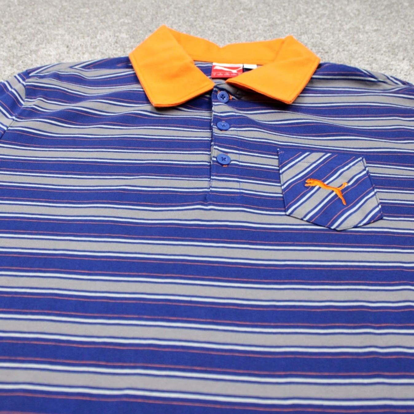 Puma Puma Polo Shirt Mens Large Blue/Orange Contrast Collar Cotton Golf S/S Pullover Size US L / EU 52-54 / 3 - 4 Thumbnail