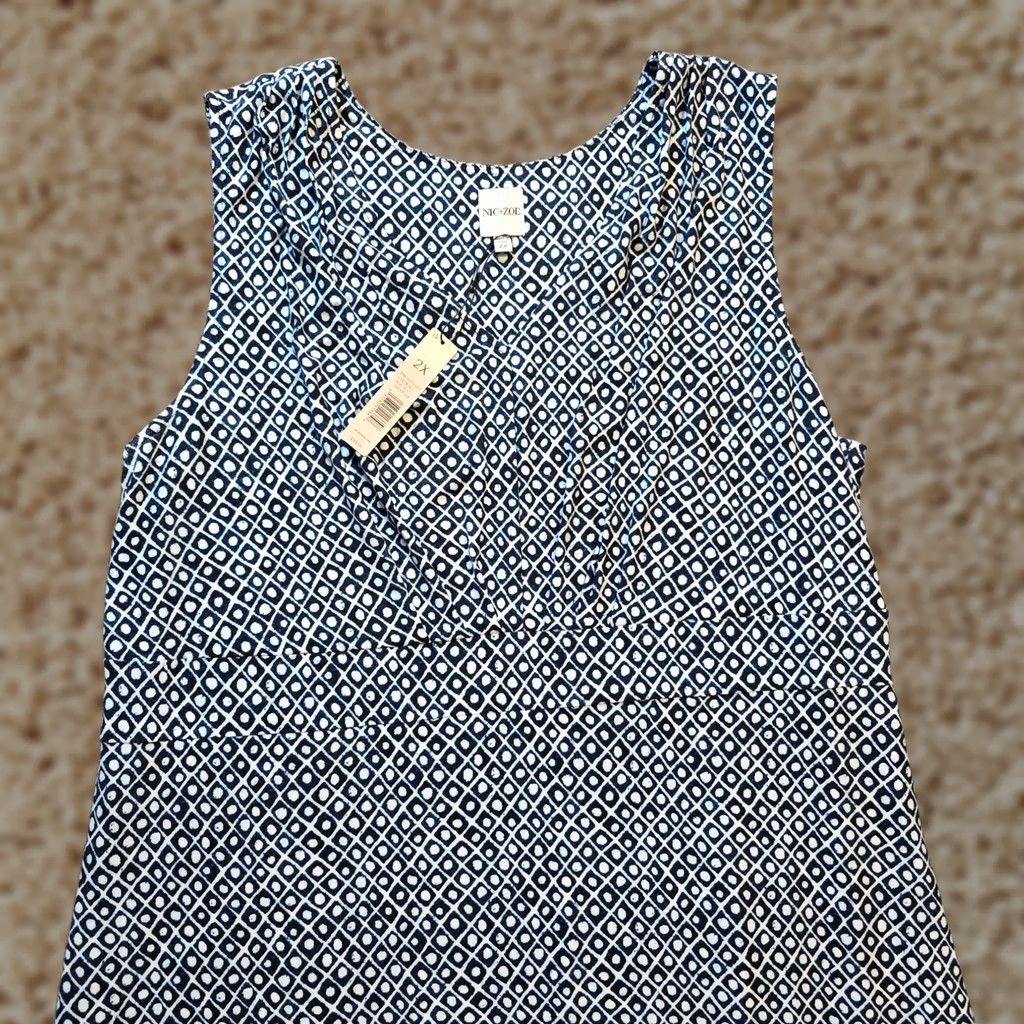 NIC+ZOE NIC+ZOE Dress Womens 2X Maxi Sleeveless Blue Stretch No Iron Travel Casual Long Knit Geometric V-Neck Pullover Summer Spring Current Era Size XXL / US 16-18 / IT 52-54 - 1 Thumbnail
