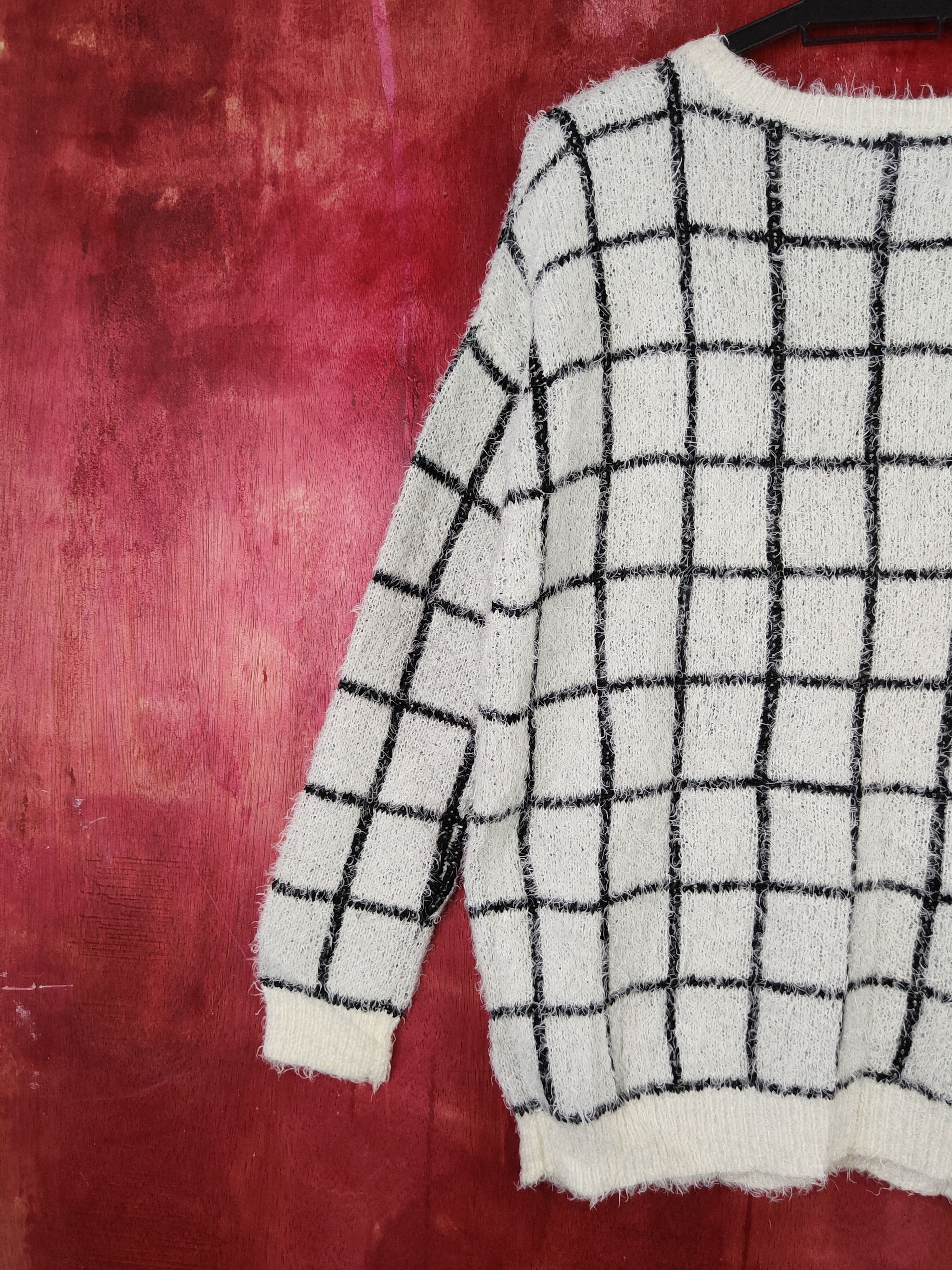 Homespun Knitwear × Japanese Brand × Vintage Japan Black Cream Shag Shaggy Fur Mohair Knitwear #S1907 Size M / US 6-8 / IT 42-44 - 8 Thumbnail