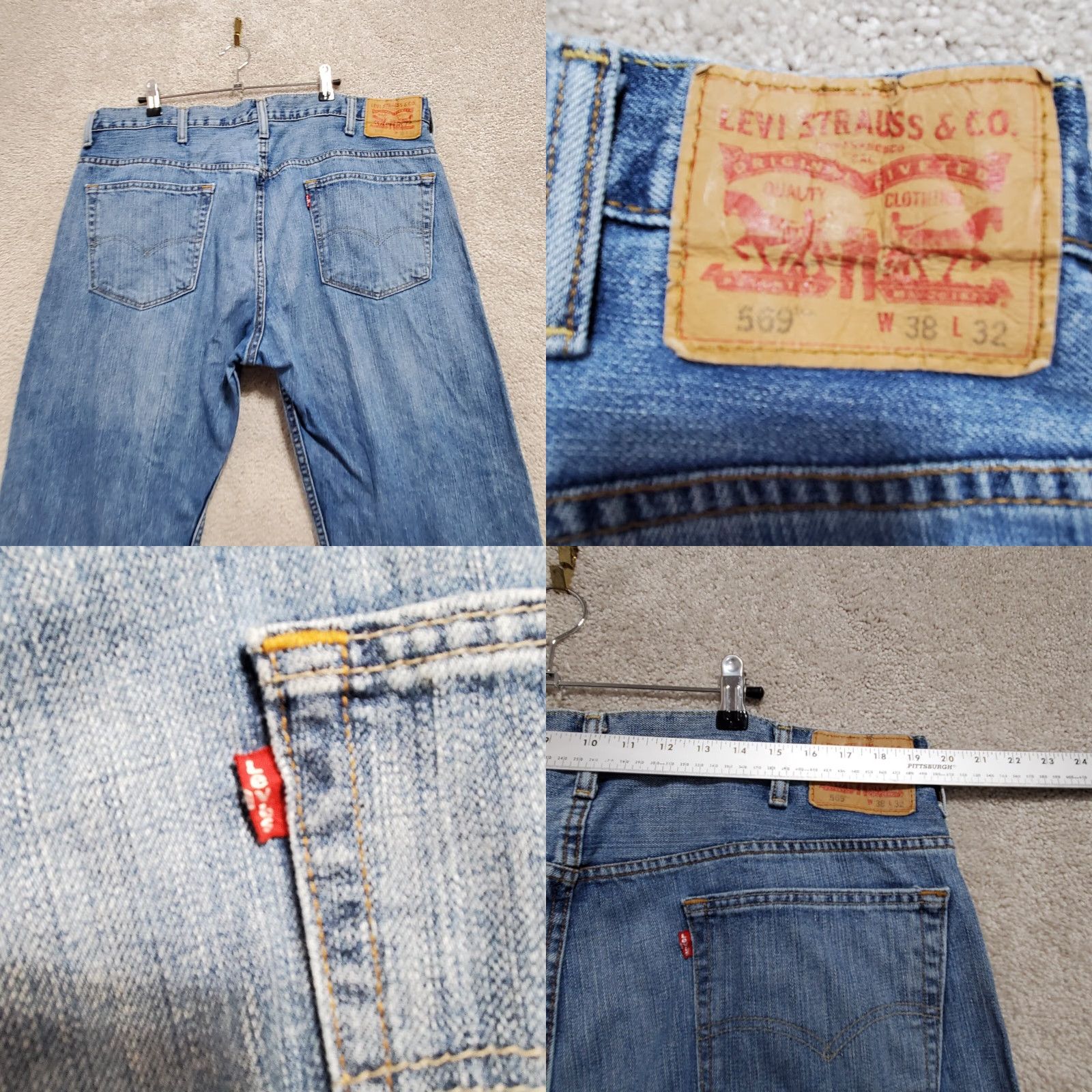 Levi's Levi's Jeans Men 38 X 32 Blue Denim 100% Cotton 5-Pockets Straight Leg Rugged Jeans Mens Regular Blue 5-Pocket Denim Straight Jeans Size US 38 / EU 54 - 9 Thumbnail
