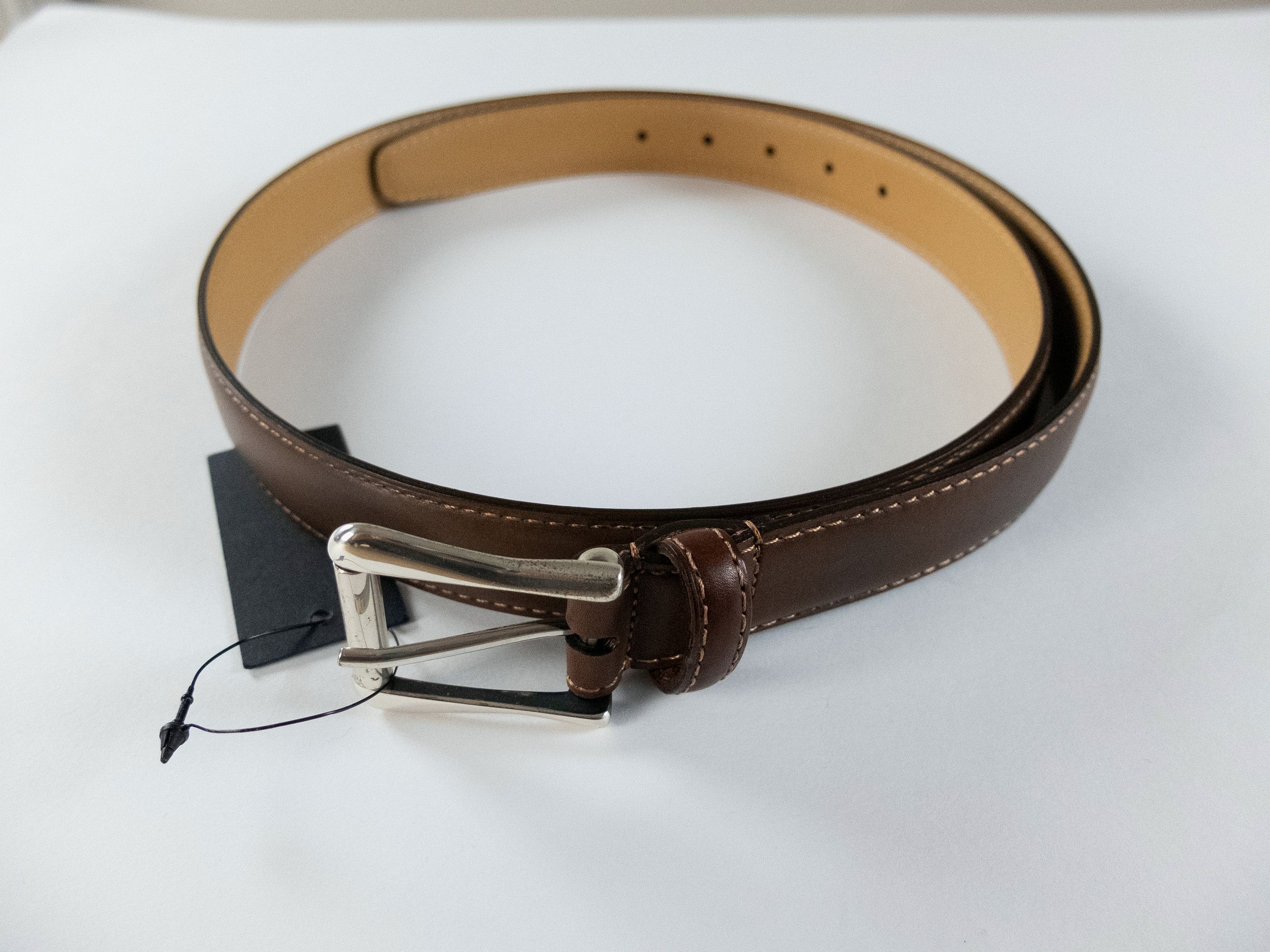 Berluti BERLUTI brown contrast stitch classic leather belt 105 Size 42 - 1 Thumbnail