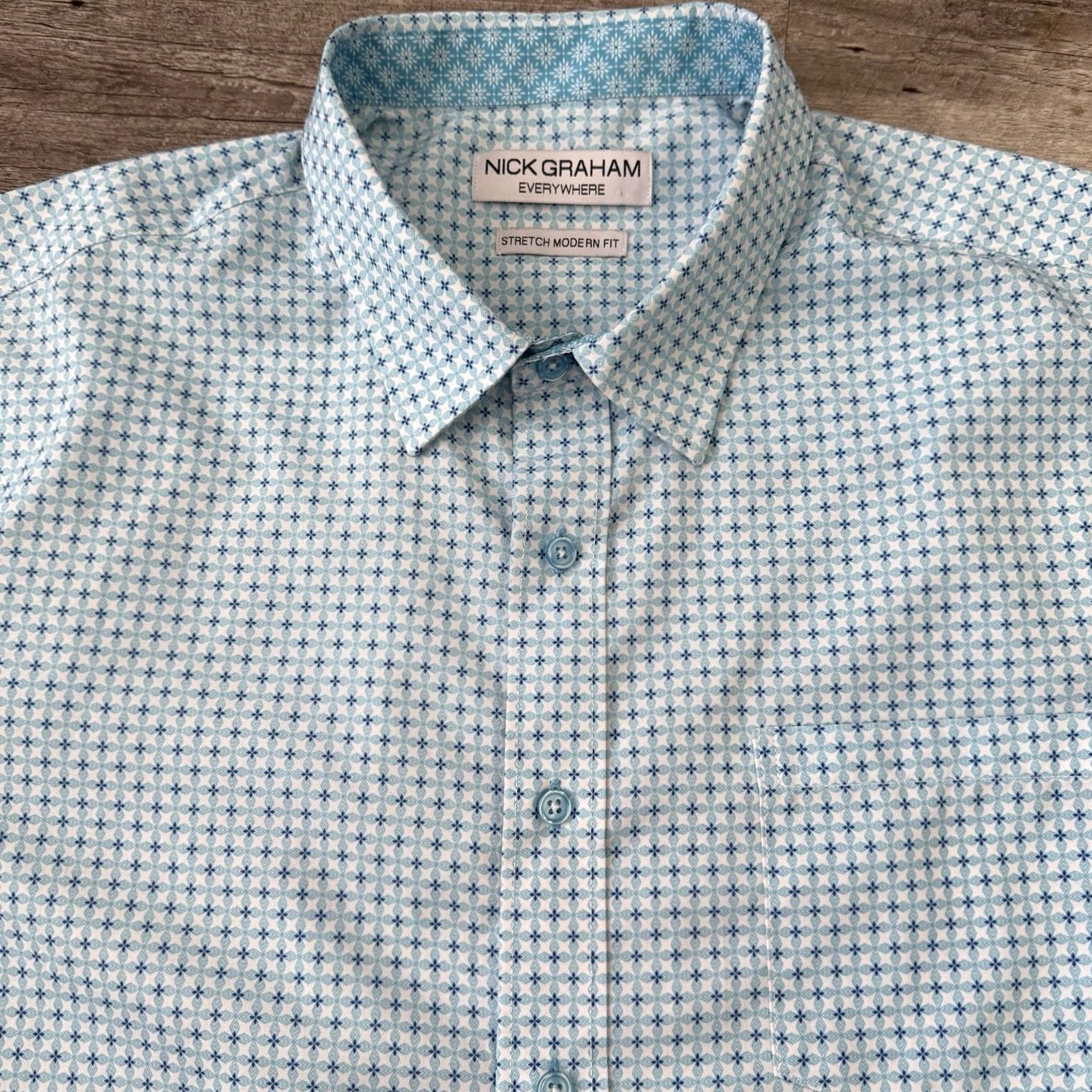 Vintage Nick Graham Everywhere Shirt Men XXL Blue Geometric Button Up Modern Fit Stretch Casual Travel Size US XXL / EU 58 / 5 - 6 Thumbnail