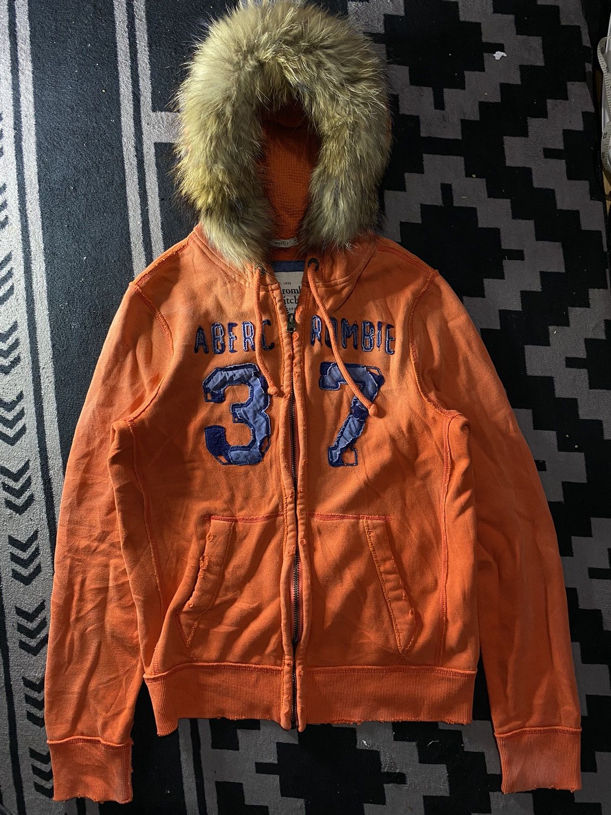 Vintage Abercrombie & Fitch faux fur Distressed zip hoodie