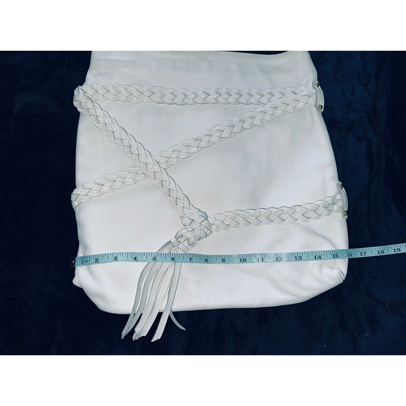Other GOLDENBLEU HUGE BOHO WHITE LEATHER BAG BRAIDED TRIM & TASSEL Size ONE SIZE - 8 Thumbnail