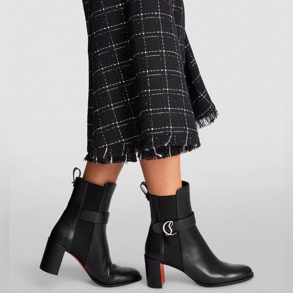 CHRISTIAN LOUBOUTIN Leather CL Buckle Red Sole Chelsea Boots