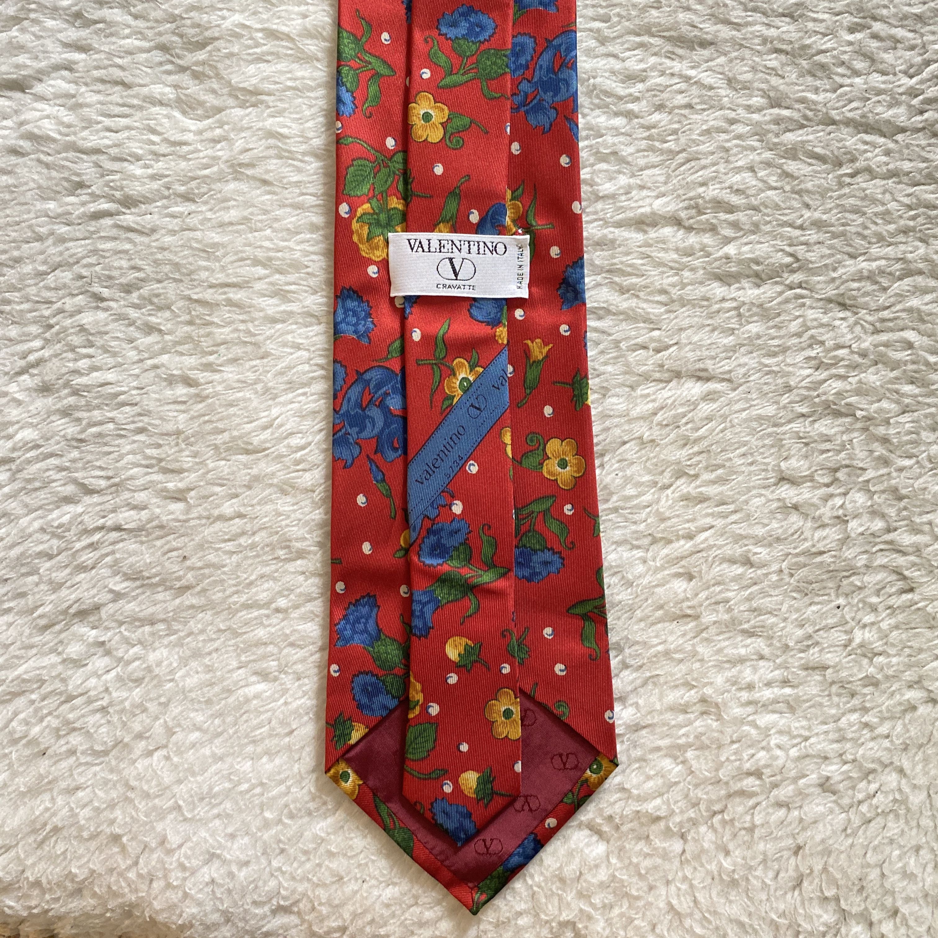 Valentino Vintage Valentino Cravatte Silk Tie – Red Retro Floral Size ONE SIZE - 7 Thumbnail