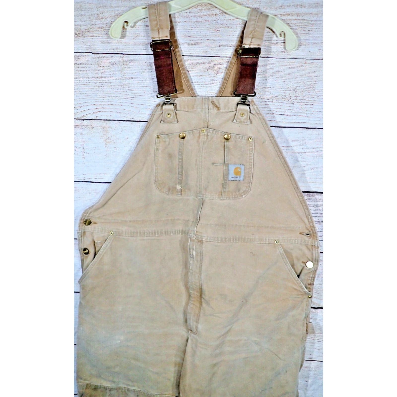 Carhartt VINTAGE Carhartt Workwear Overalls Men 48x27 Brown Distressed Canvas Double Knee USA Size US 32 / EU 48 - 2 Thumbnail