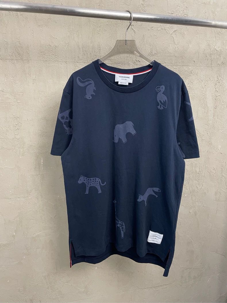 Thom browne Dark blue full-print zoo long short-sleeved T-s