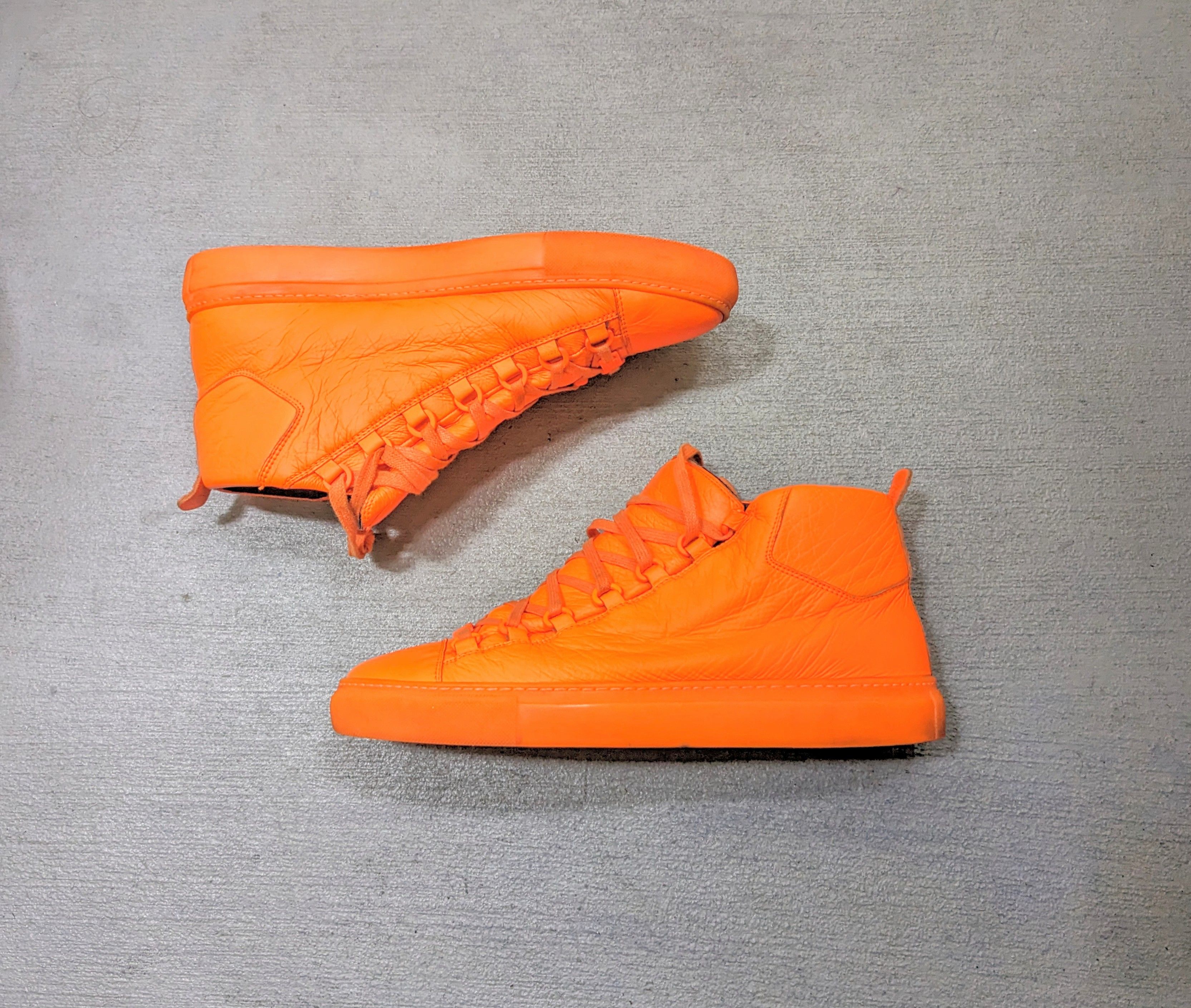 Pre-owned Balenciaga Arena Orange Size 10 Leather High Tops Shoes
