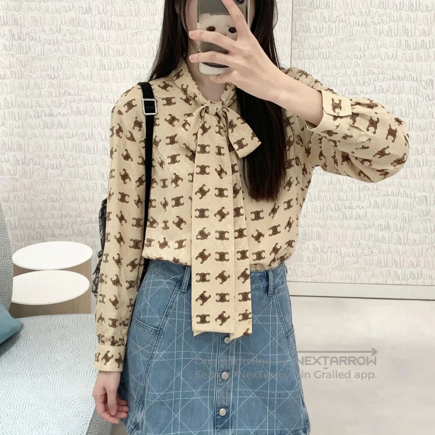 Celine CELINE Printed Logo Drawstring Collar Real Silk Long Sleev Size XXS / US 00 / IT 34 - 7 Thumbnail