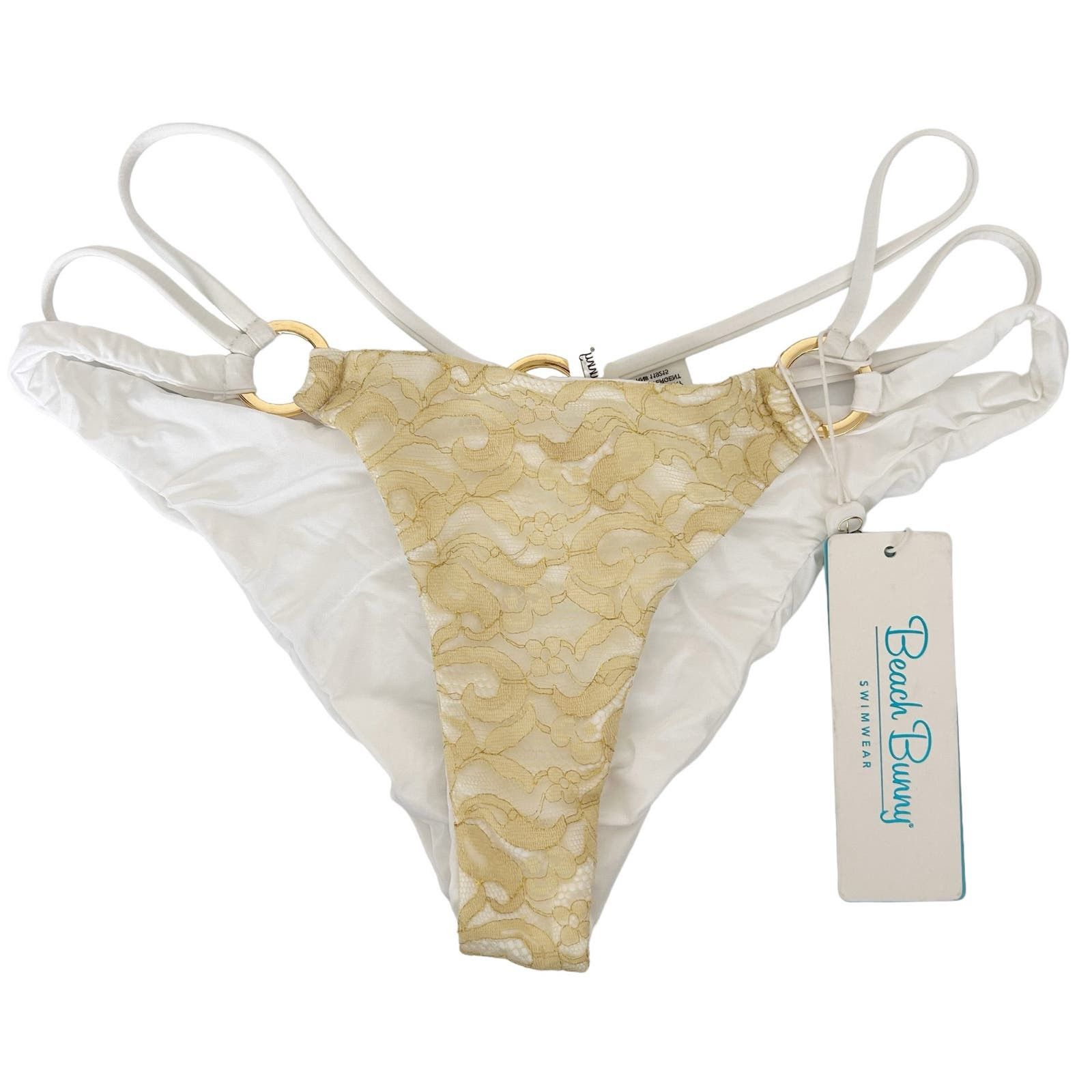 image of Beach Bunny White Gold Gunpowder & Lace Bikini Bottom Size M, Women's