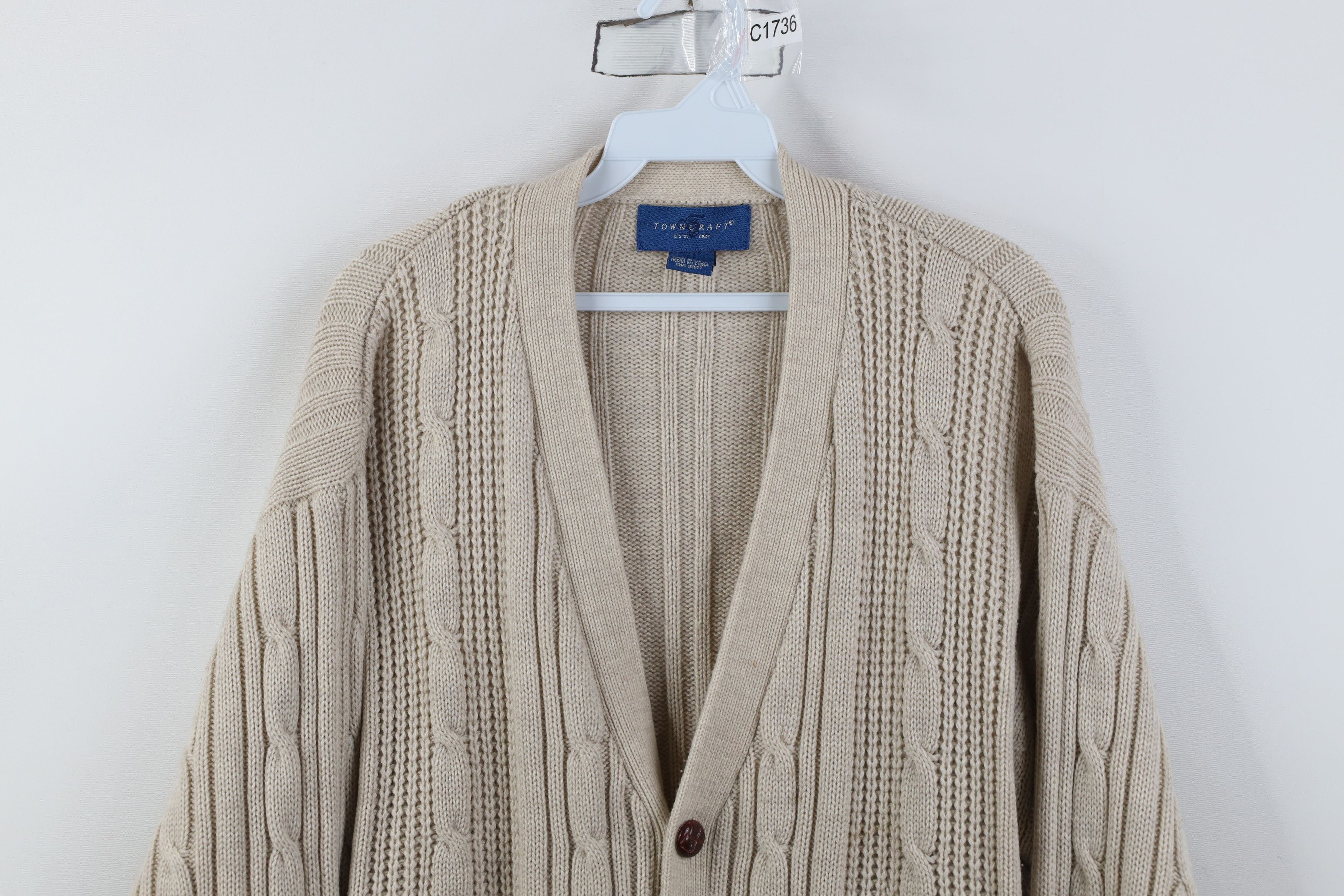 Vintage Vintage 90s Streetwear Cable Knit Fisherman Cardigan Sweater Size US L / EU 52-54 / 3 - 2 Thumbnail