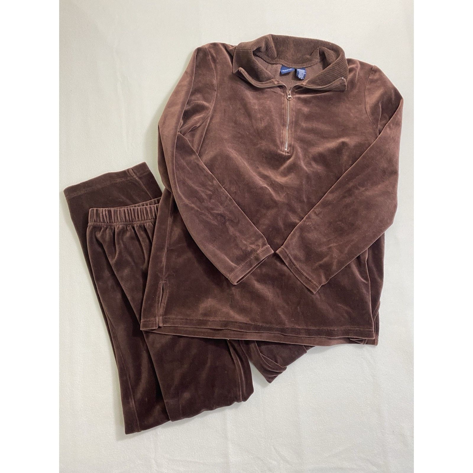 Basic Editions Vintage Womens Medium Dark Brown Velour Tracksuit Set Y2K Size 27" / US 4 / IT 40 - 1 Thumbnail