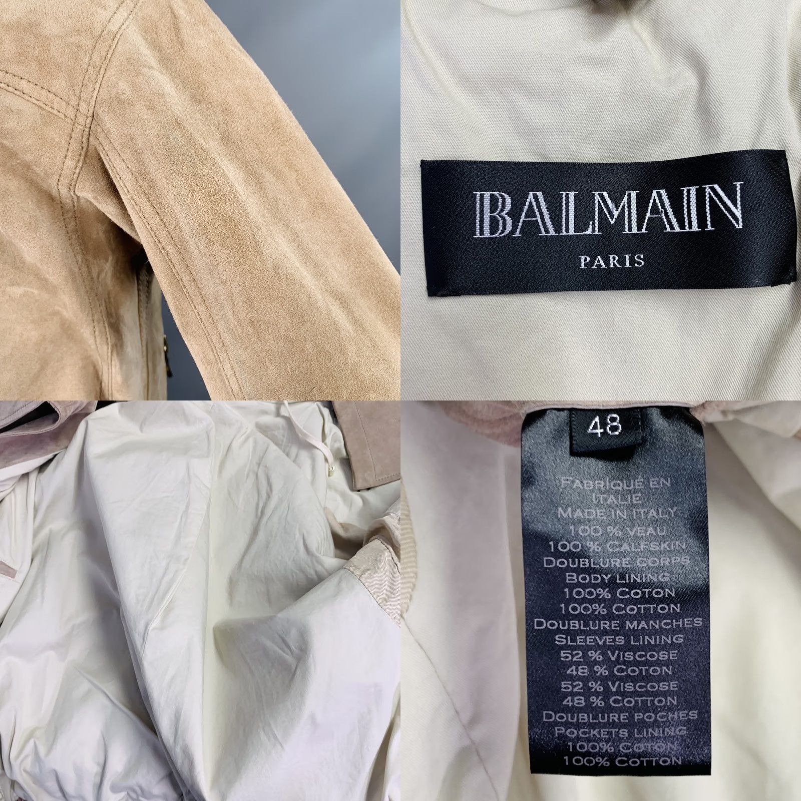 Balmain BALMAIN Suede Jacket Size S Beige Calfskin Hooded Asymmetrical Snaps SS16 Size US S / EU 44-46 / 1 - 8 Thumbnail