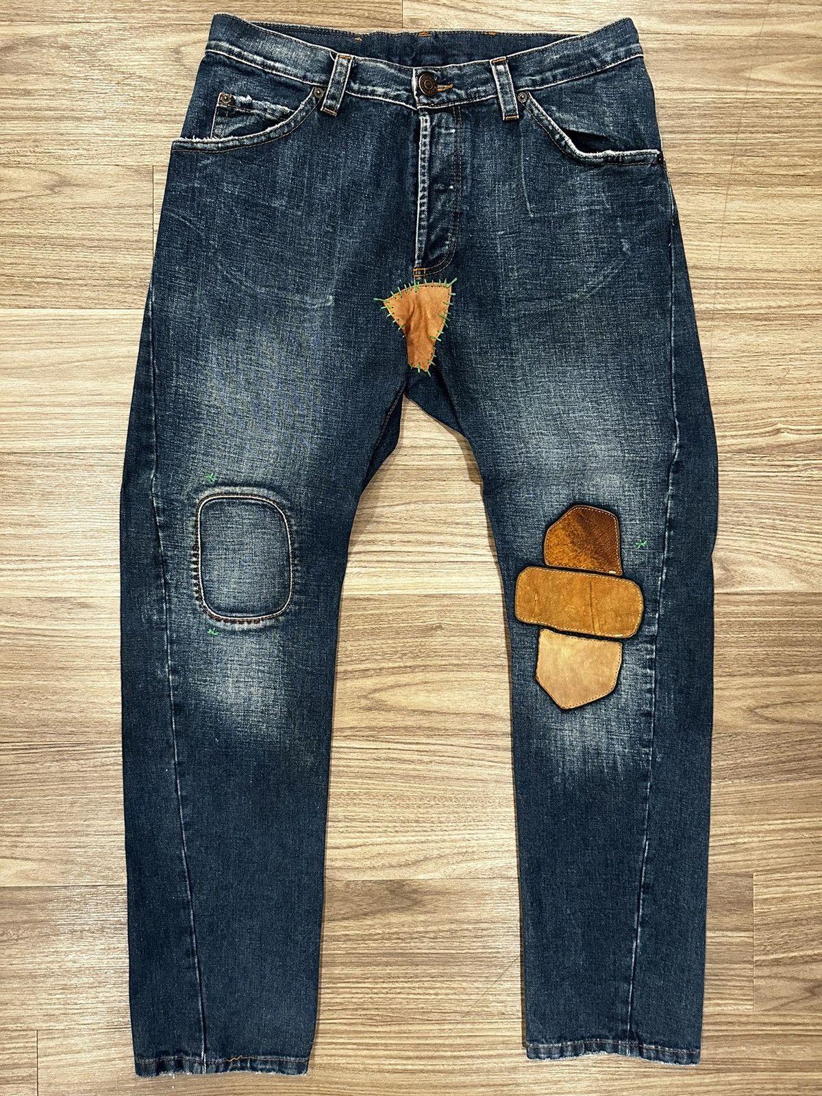 image of Dsquared2 Iconic Ranger “Antfit” Leather Patch Denim in Blue, Men's (Size 34)