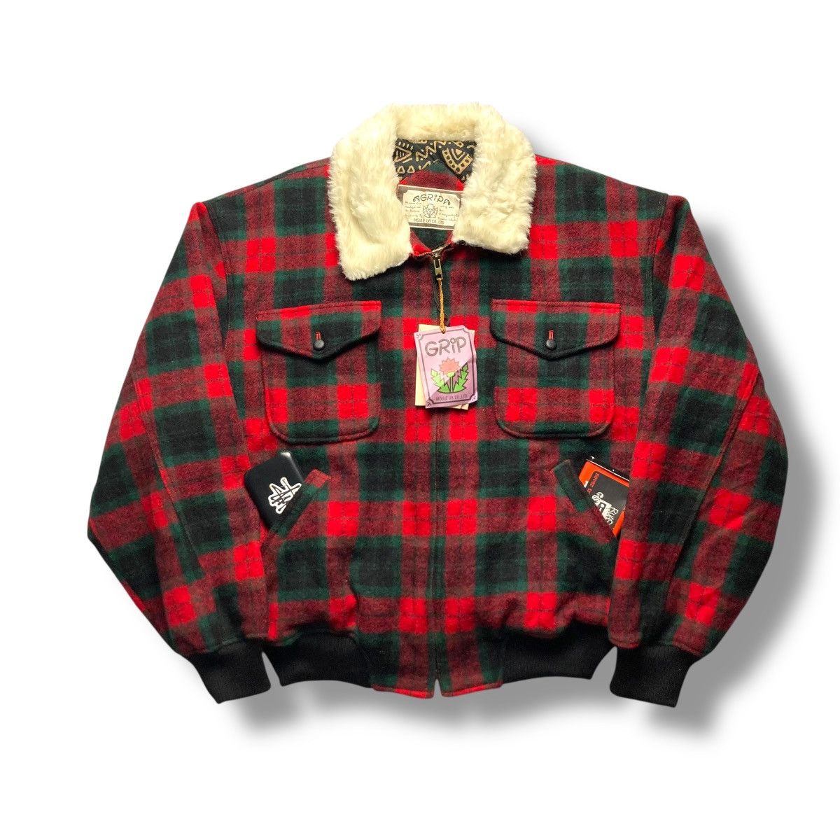 Japanese Brand 🇯🇵 VINTAGE GRIP CHECKERED FULL ZIP WOOL BOMBER JACKET Size US XL / EU 56 / 4 - 2 Thumbnail